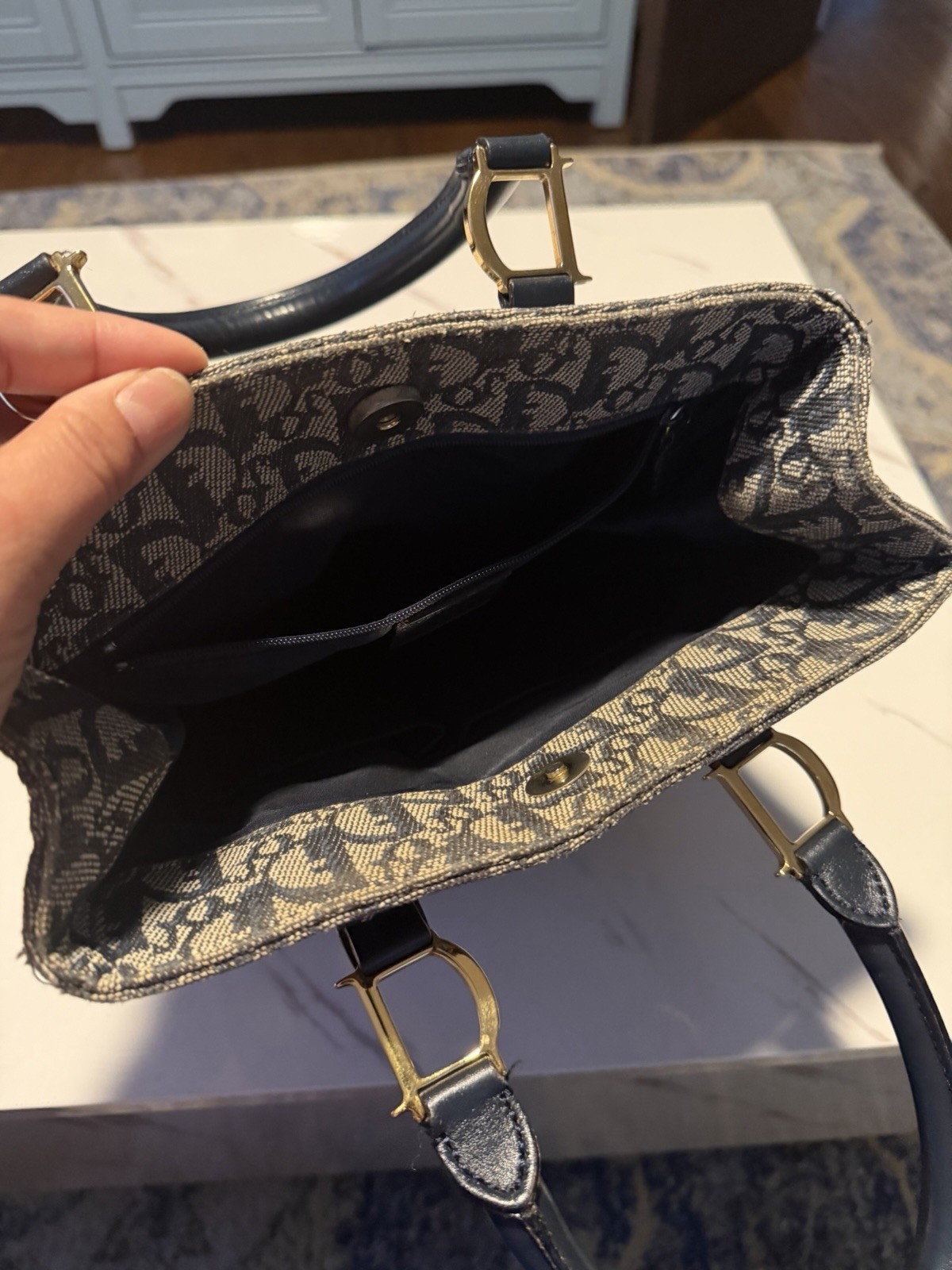 Dior vintage mongram Navy Patterned Tote Bag with Dark Blue Accents