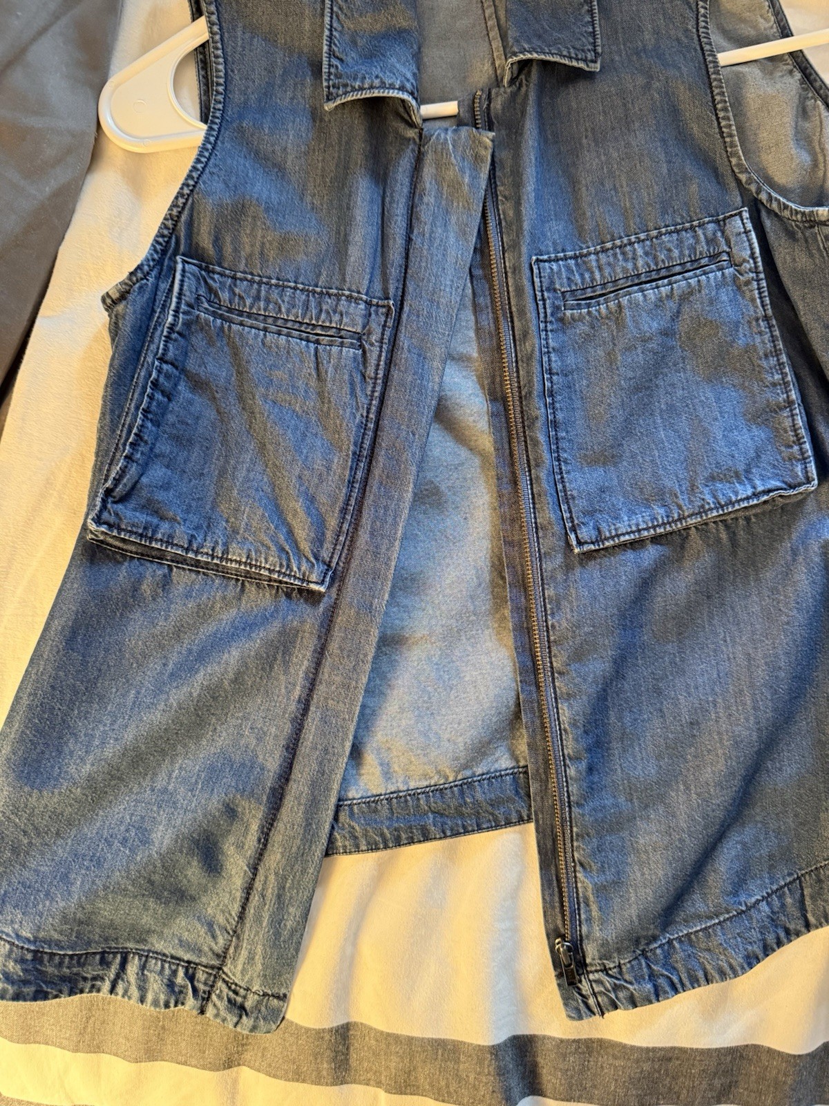 Theory Blue Sleeveless Zip-Front Vest w/ Pockets Collared Women P Petite