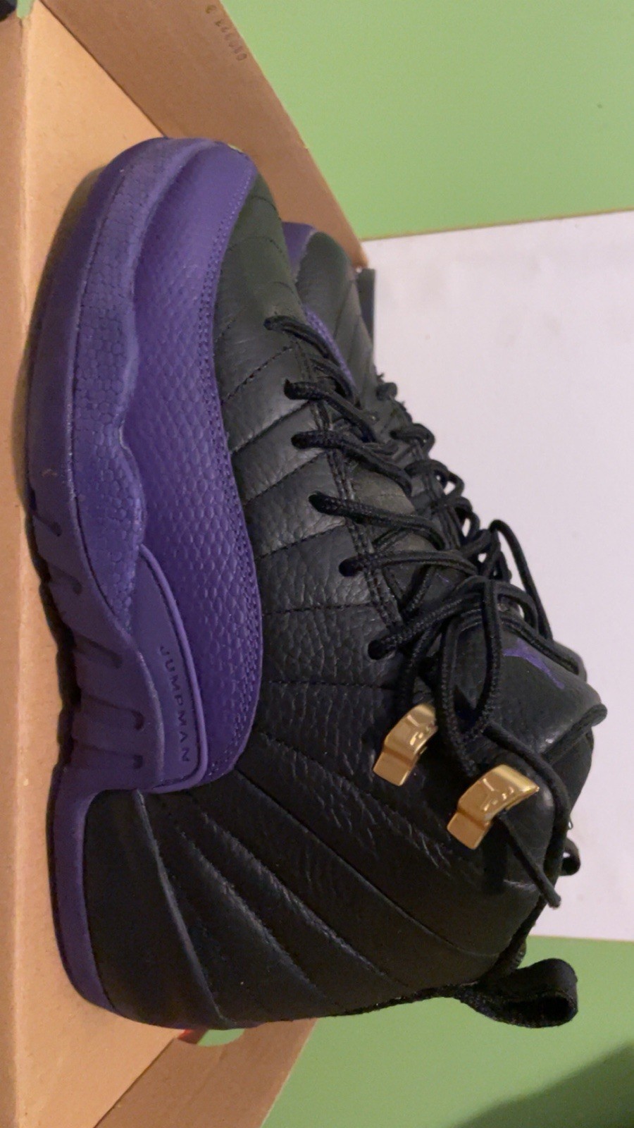 Jordan 12 Boys High Top Sneakers Black Purple Gold 5Y And Air Force 1 5Y