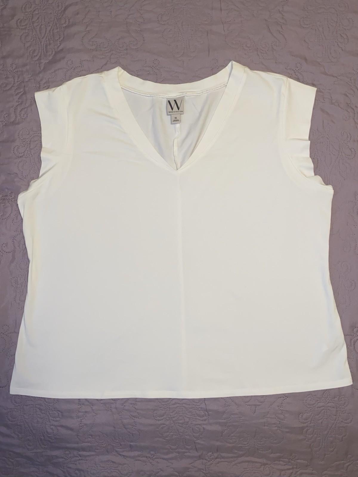 Worthington Women’s XL White Solid V-Neck Sleeveless Pullover Top Regular
