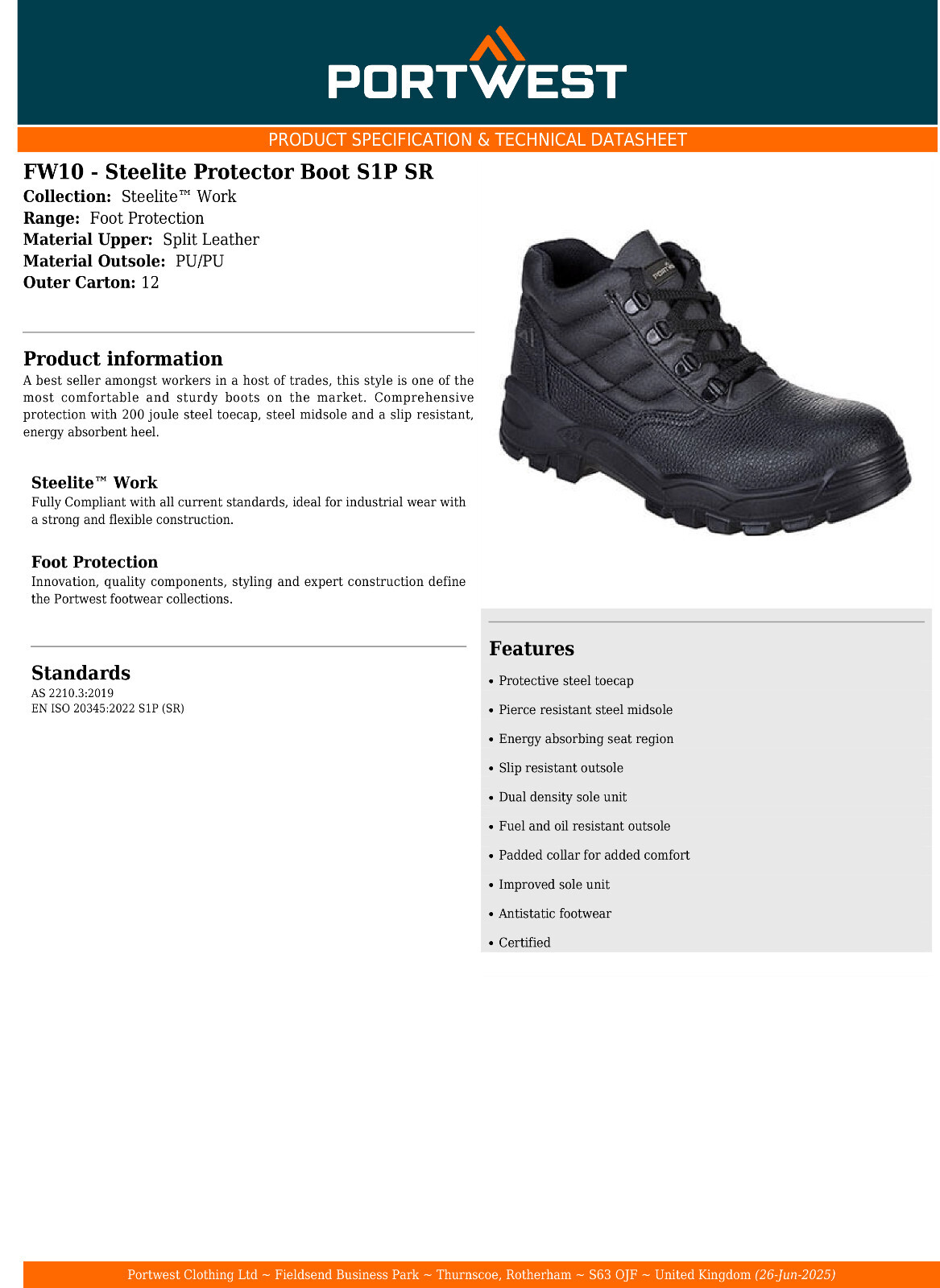 Portwest Steelite Protector Boots Safety Work Steel Toe Cap Leather Shoes Black