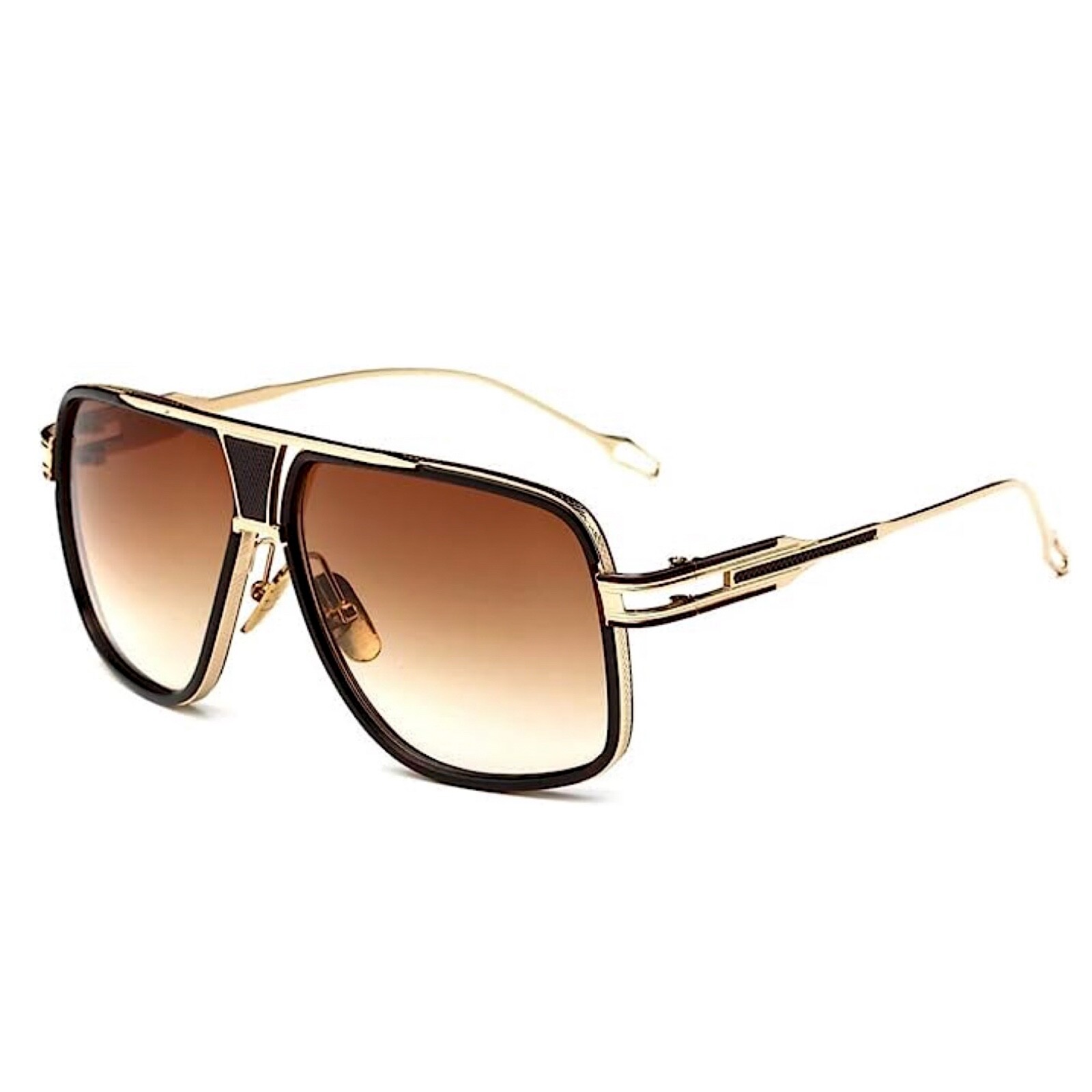 Mens Retro Aviator Classic Brown Tint Shades Gold Alloy Frame Beach Sunglasses