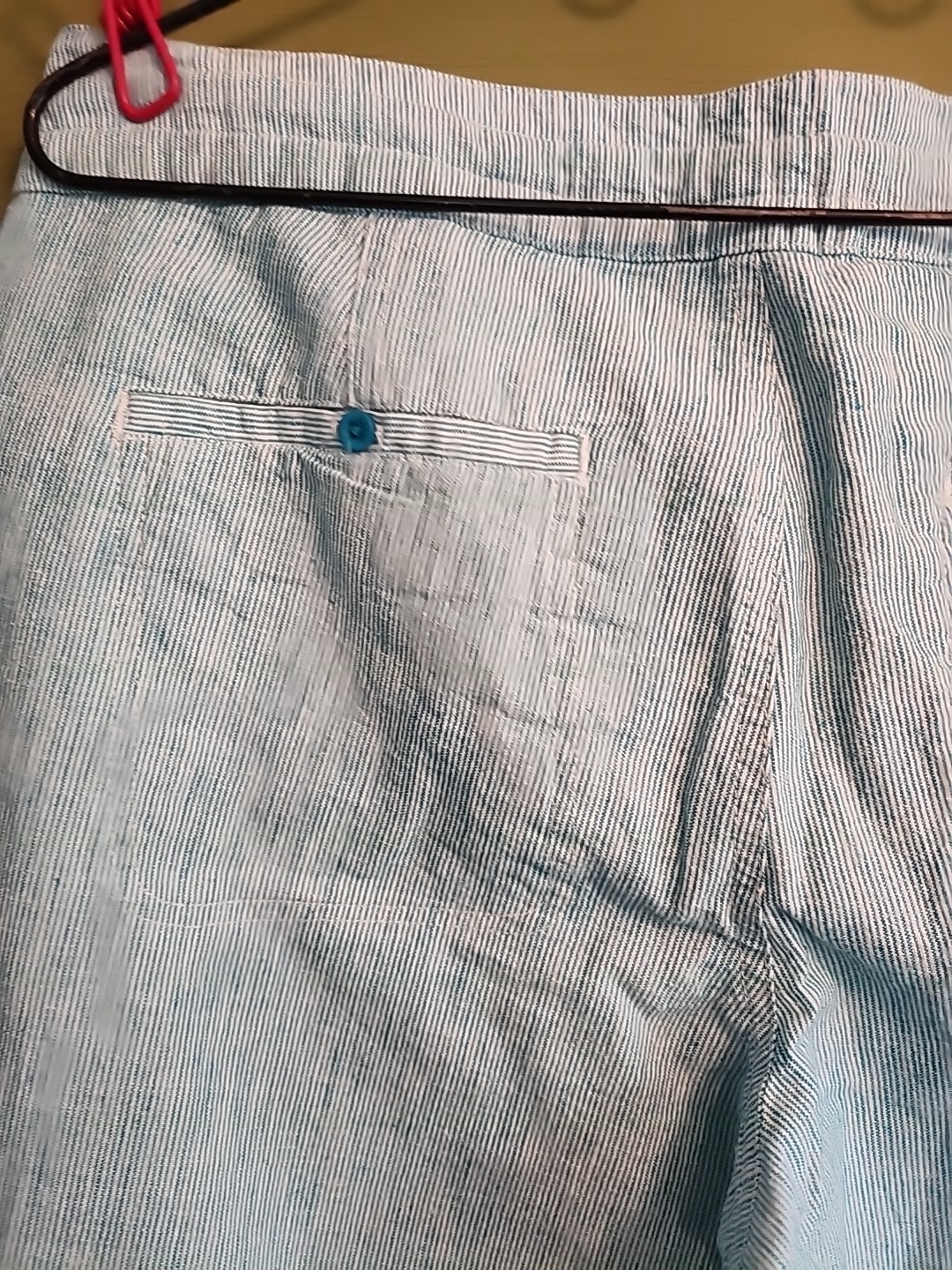 Freedom Trail By Kyodan Aqua White Pinstripe Linen Cotton Pants Womans Small