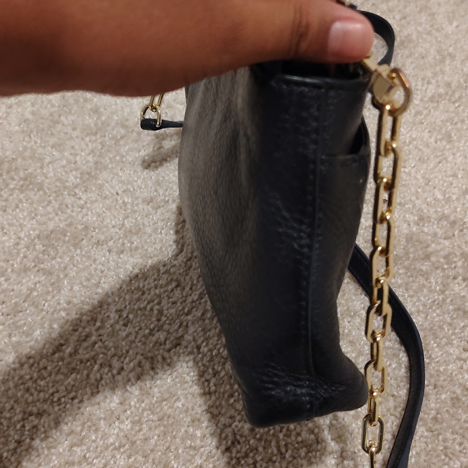Tory Burch Black Pebbled Crossbody Bag Gold-Tone Logo, Detachable Strap