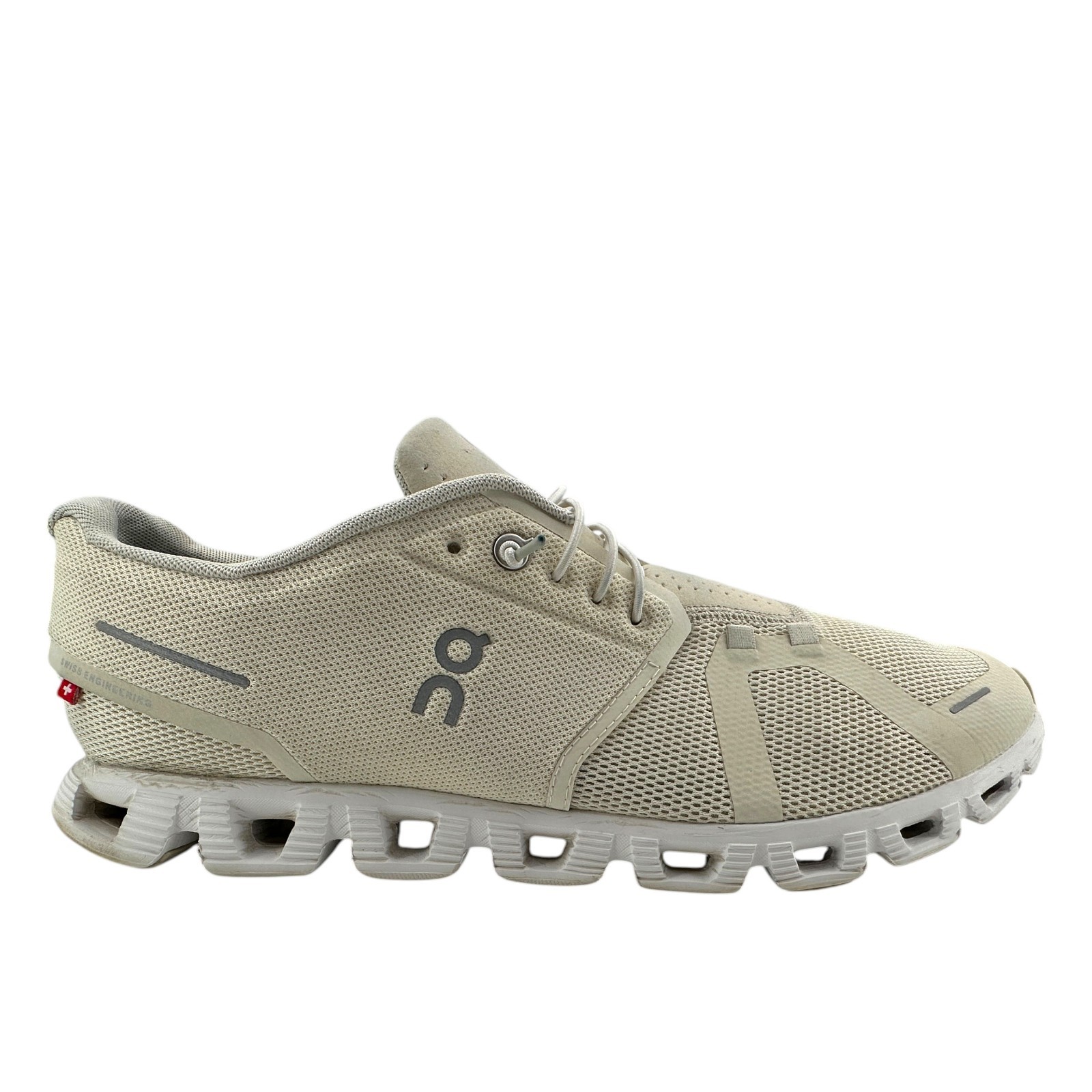 ON Cloud 5 Running Shoes Mens 13 Cream Sand No Tie Elastic Speed Lacing Sneaker