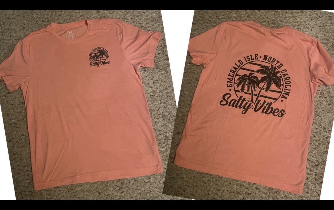 Unisex / Women’s / Men’s Emerald Isle beach tee Medium M Coral Black