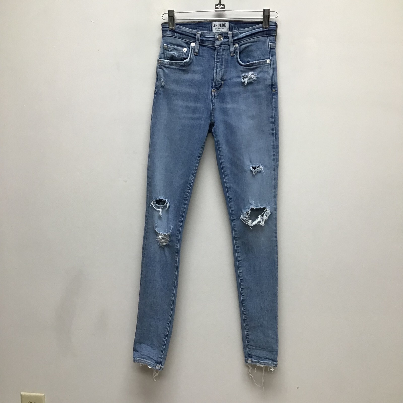 Agolde Womens Blue Distressed Raw Hem Mid Rise Denim Sophie Skinny Jeans 24