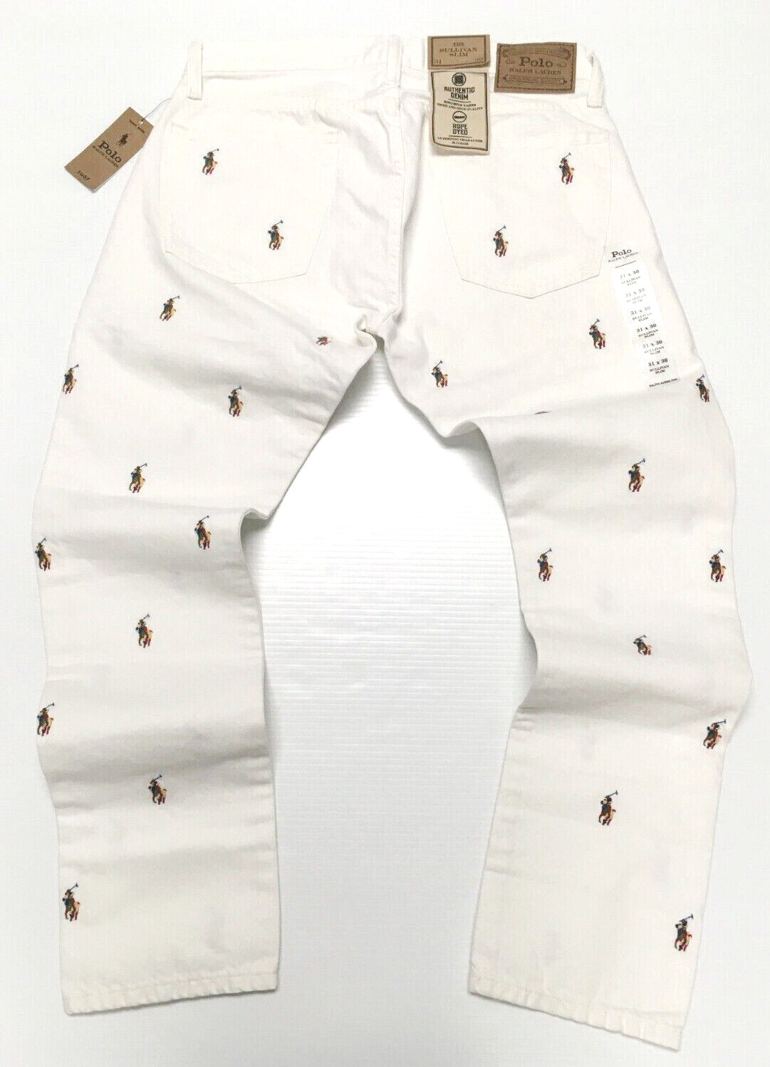 Polo Ralph Lauren Allover Pony Embroidered Varsity Preppy Royal White Slim Jeans