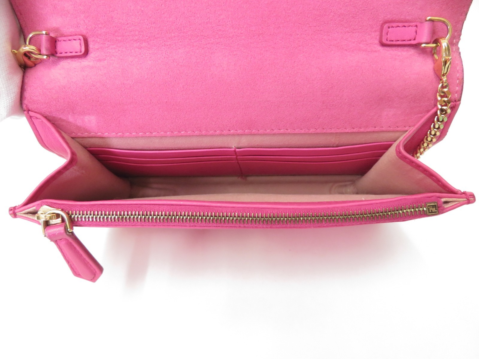 Authentic FENDI FF Logo Leather Chain Wallet Mini Shoulder Bag I#54023