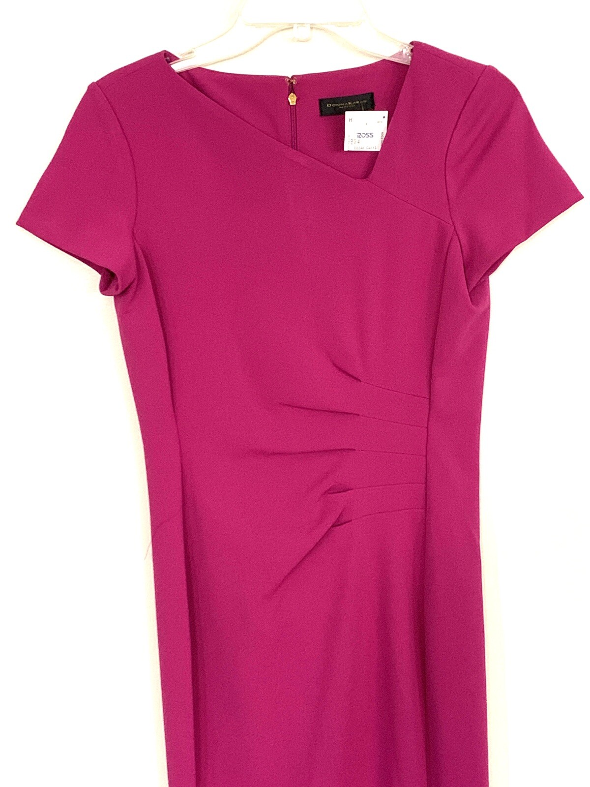 Donna Karan Dress Size 4 Pink Cap Sleeve Off Set V-neck Fun Summer NEW