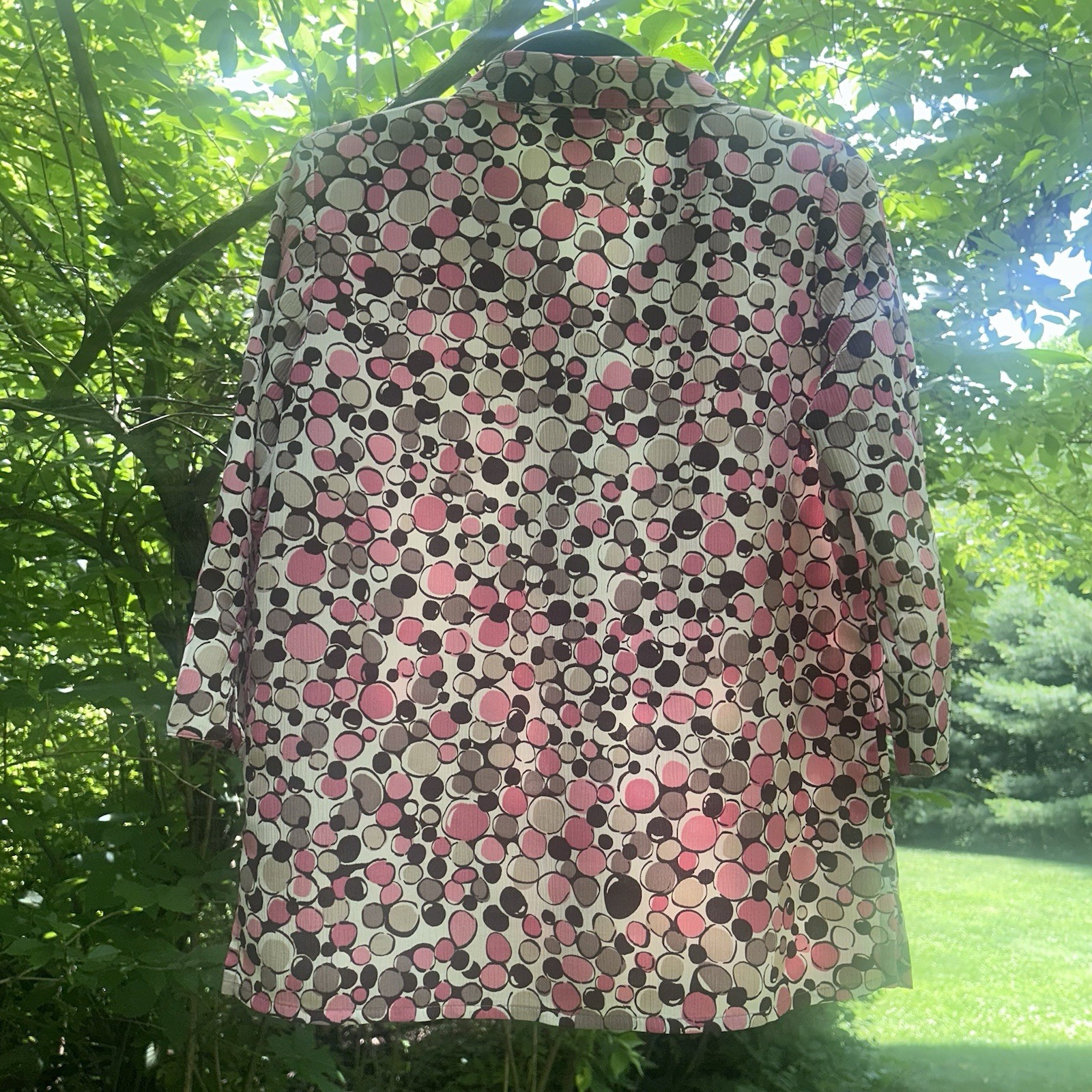 Vintage Y2K Alia Pink & Brown Retro Bubble Print Button Down Blouse