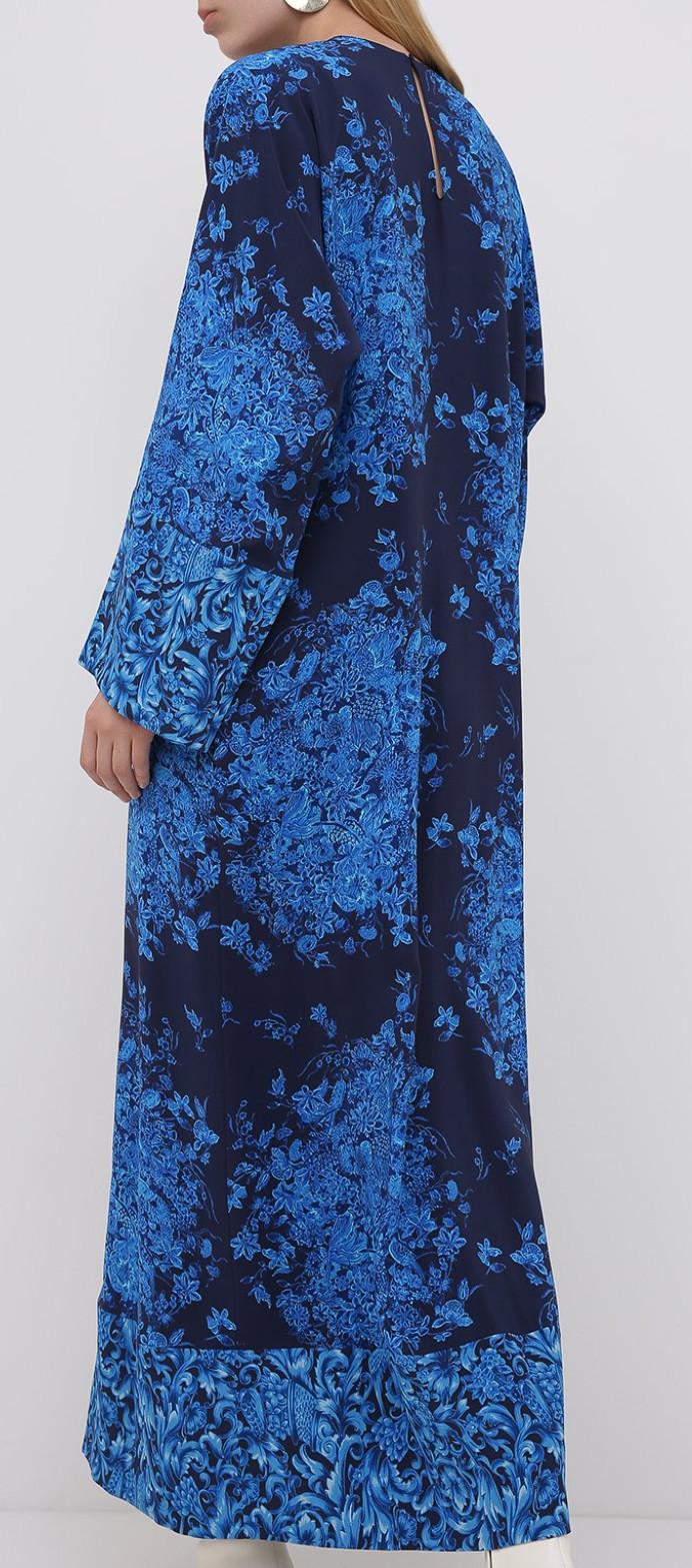 VALENTINO GARAVANI SILK Caftan Maxi Dress Delft Floral Print Kleid Maxikleid M