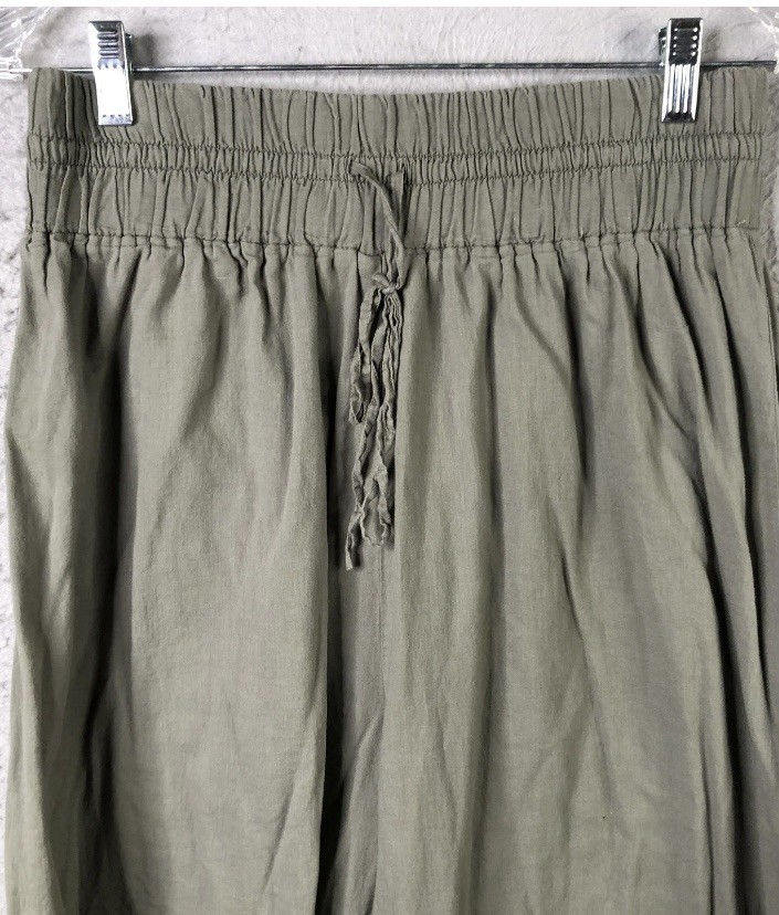 Natural Life Pants Womens L/XL Olive Green Extra Wide Leg Cropped Boho Pants