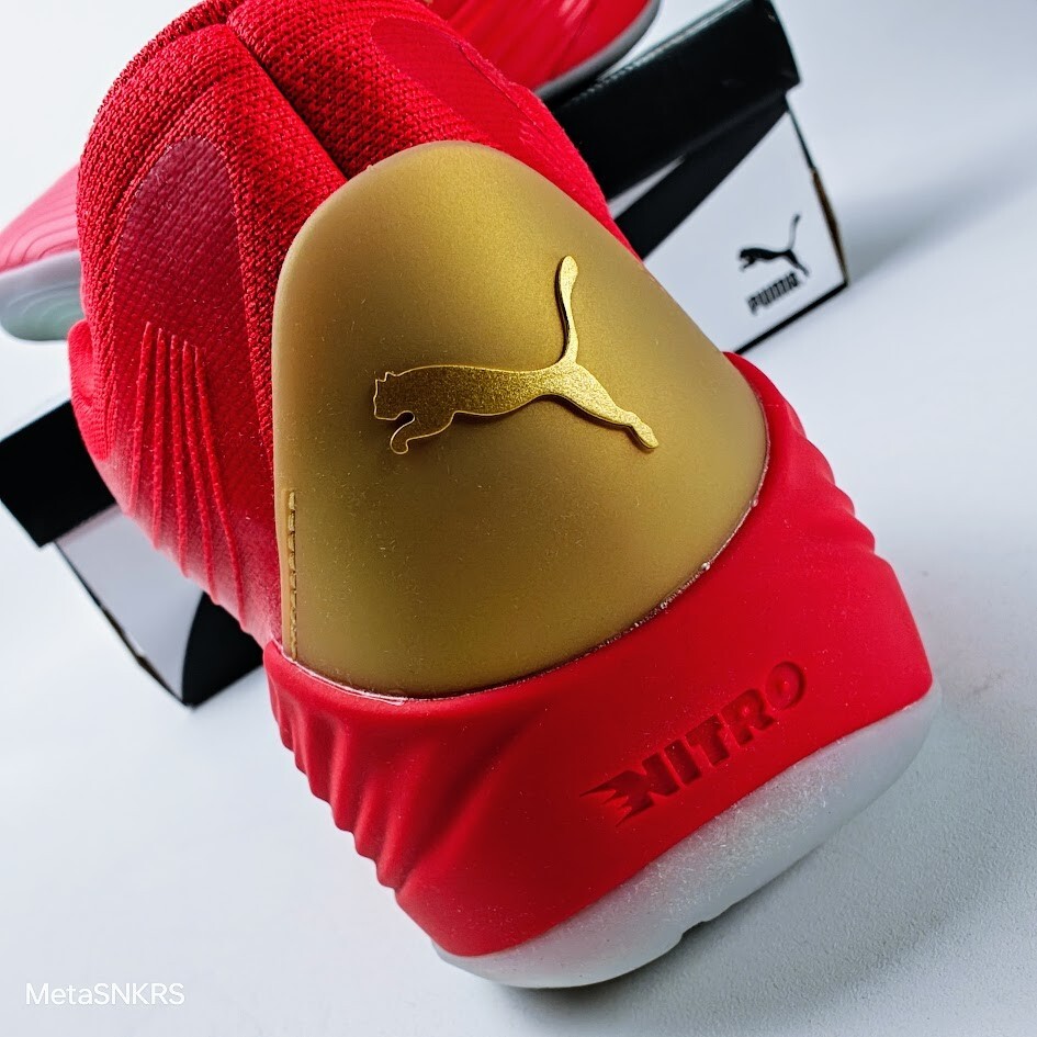 Puma US 11.5 Men’s Red Black Gold Basketball Light Fusion Nitro 195587 04 NIB