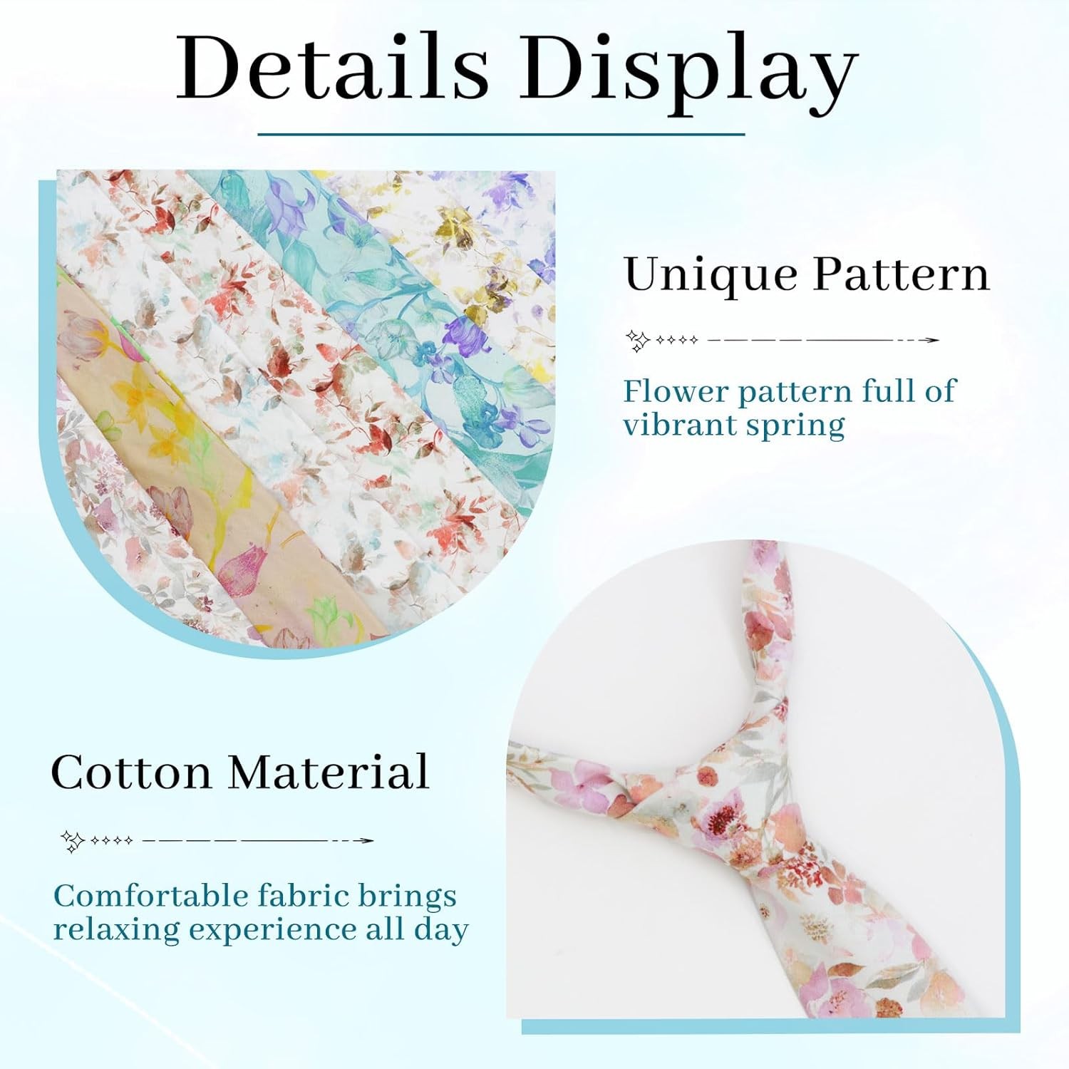 Men’s Floral Pattern Cotton Skinny Neckties Printed Ties for Men