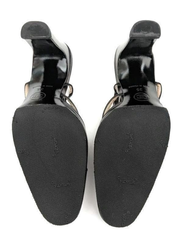 CHANEL Leather Ankle Strap Pumps Heels Black Size 35 (22.5cm) 9cm Heel 062260d