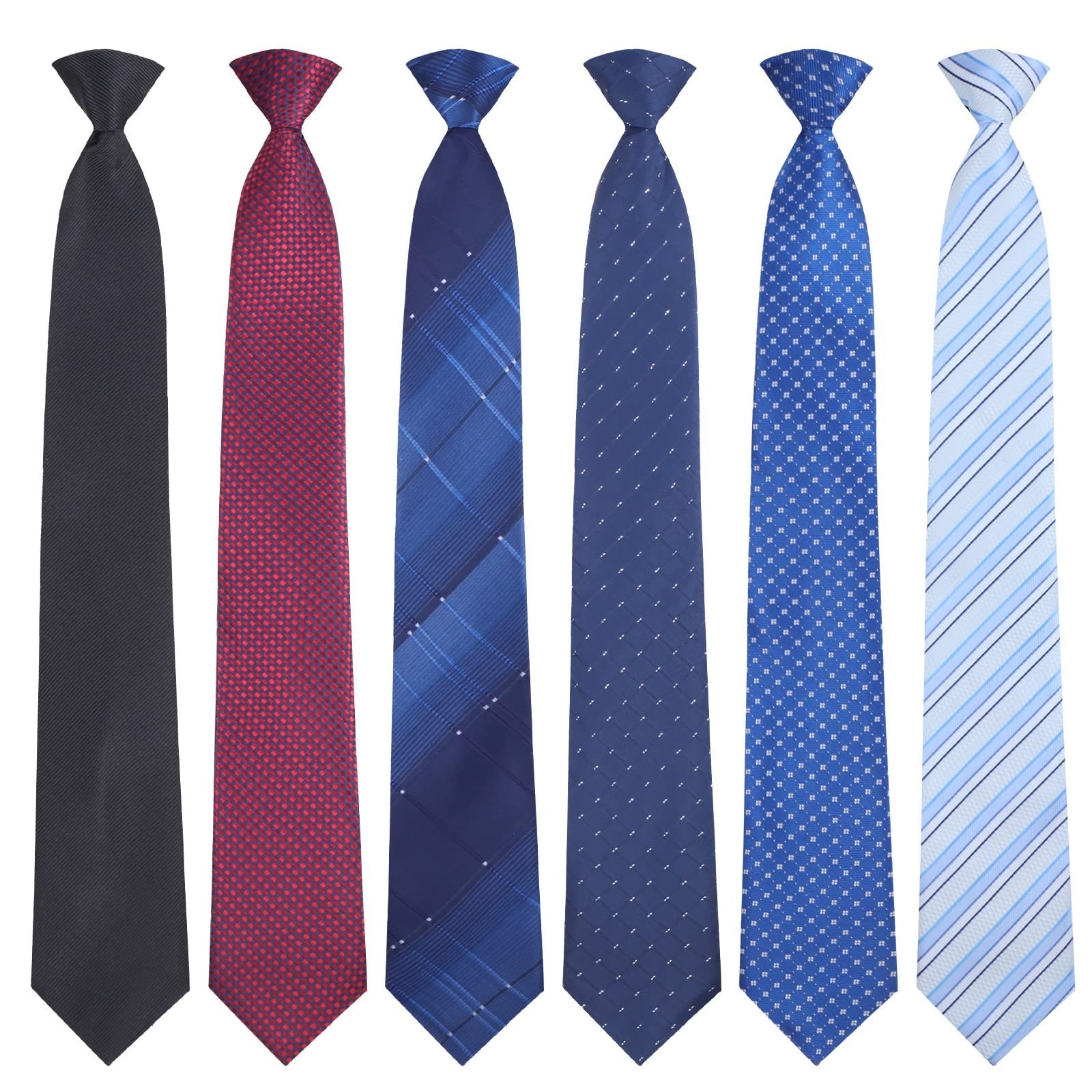 6 Pcs Men’s Clip-On Ties – Striped, Solid, Plaid, Dots – Easy Necktie Set 20
