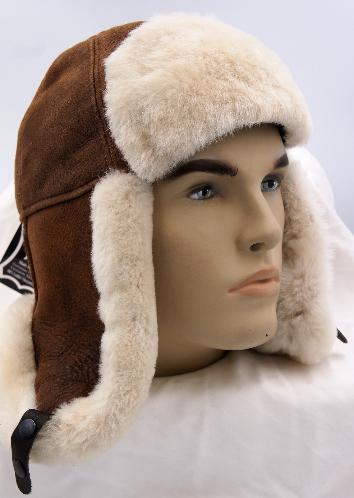 REAL Sheepskin Shearling Leather Hat Trapper Ushanka Hunting ESPRESSO / GINGER
