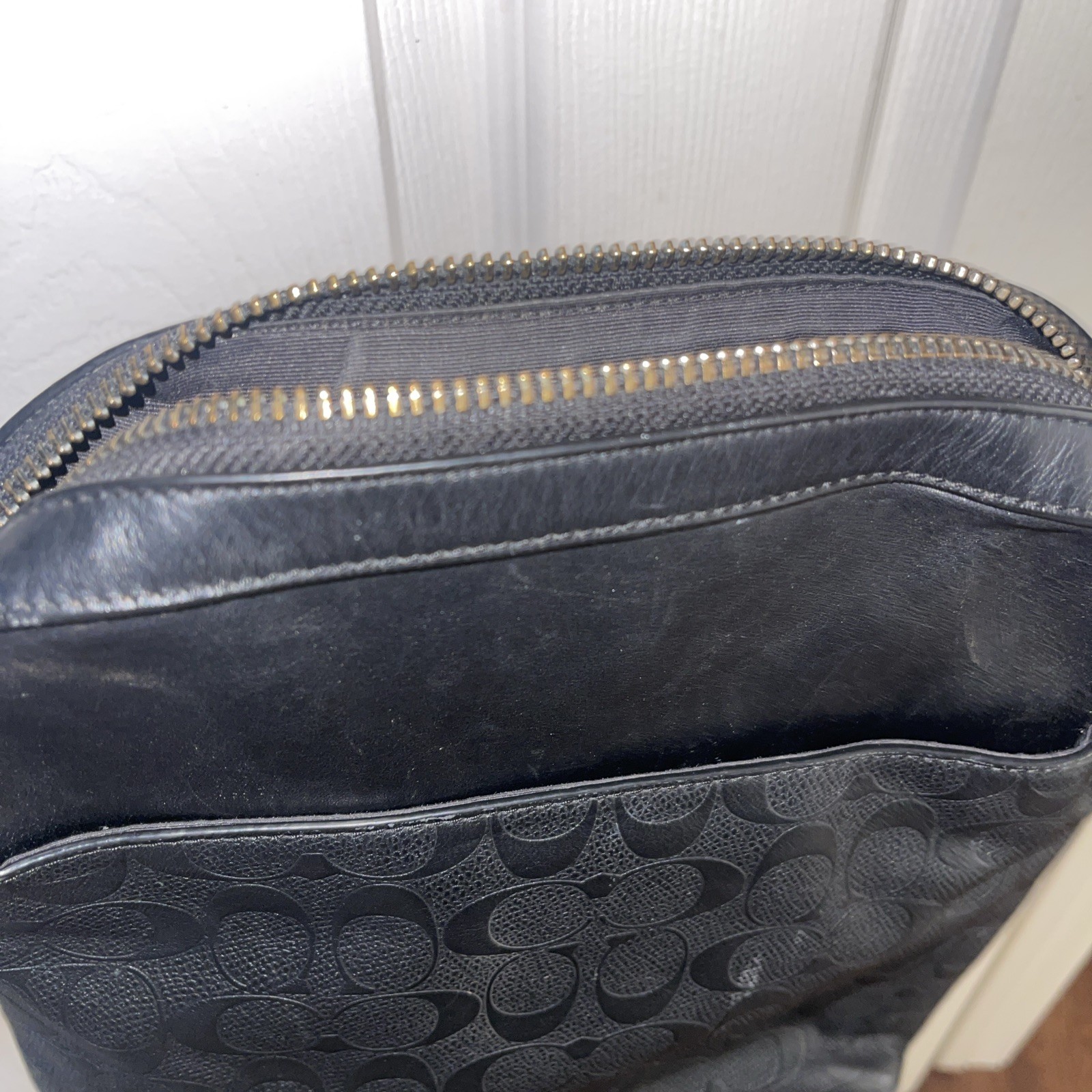 🌺Coach 4009 Men’s Houston Flight Bag Signature Embossed Black Leather Crossbody