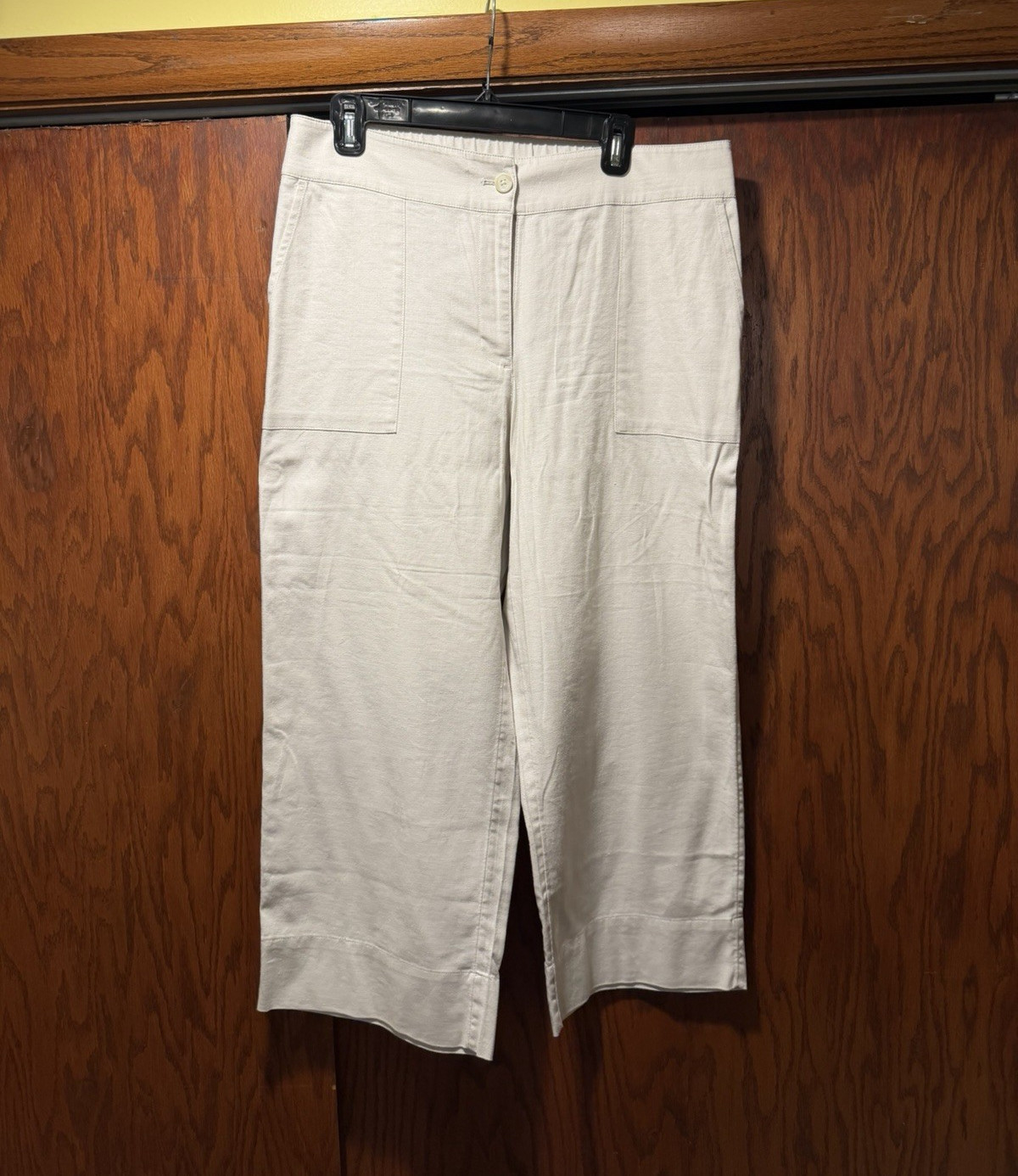 J. Jill Beige Hemp Cotton Spandex Capri Pants Flat Front Pockets Button M
