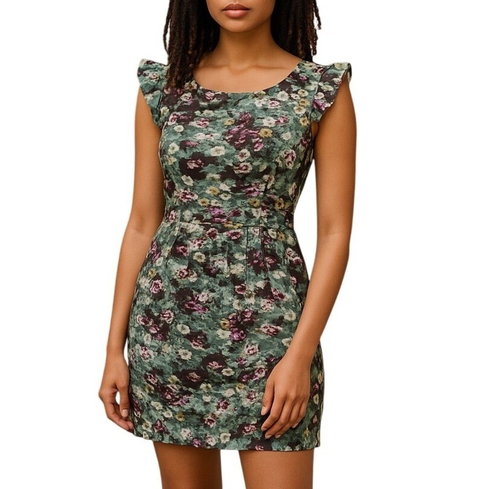 Darling April Dress Spearmint Green Floral Linen Blend Pockets Large NWT