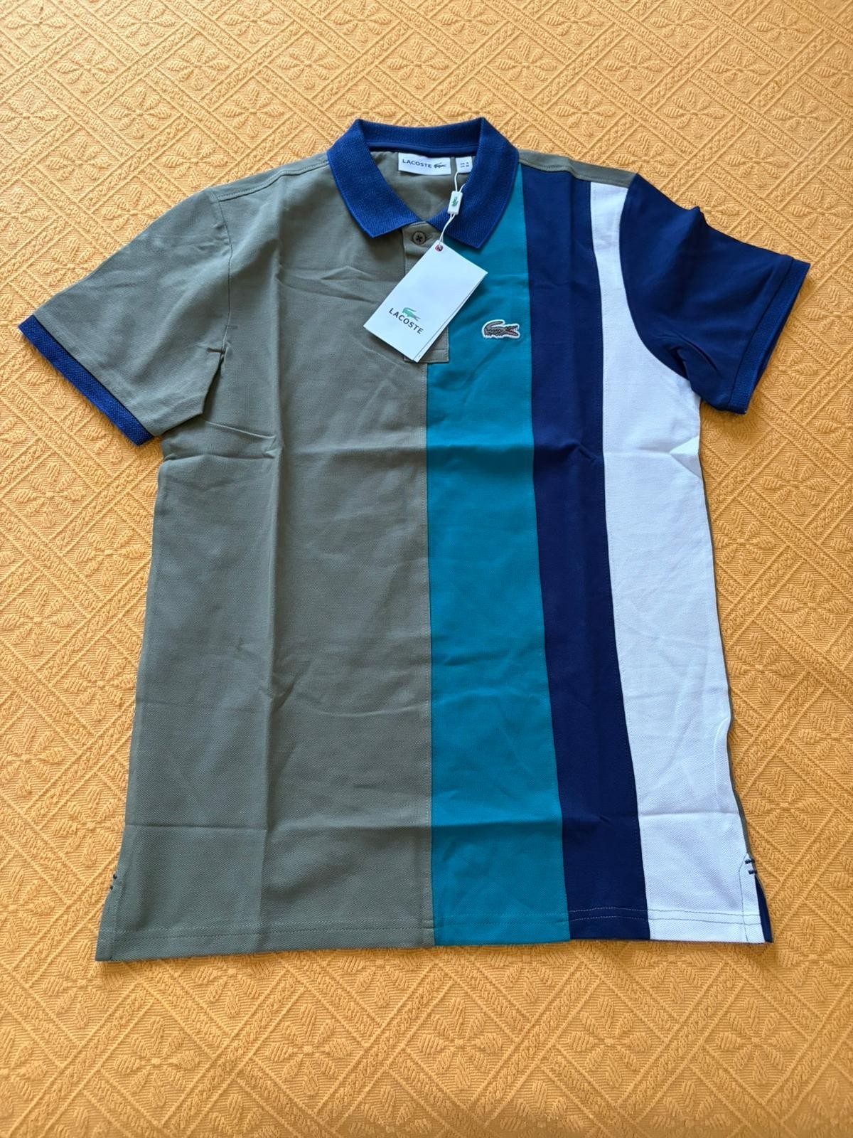 Lacoste Mens Color-Block Polo Shirt Grey Blue Turquoise Size M FR 4 – NEW