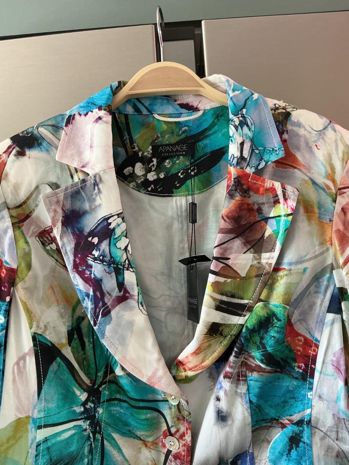 APANAGE JACKET ABSTRACT FLORAL COTTON MIX FITTED SIZE 18 BNWT