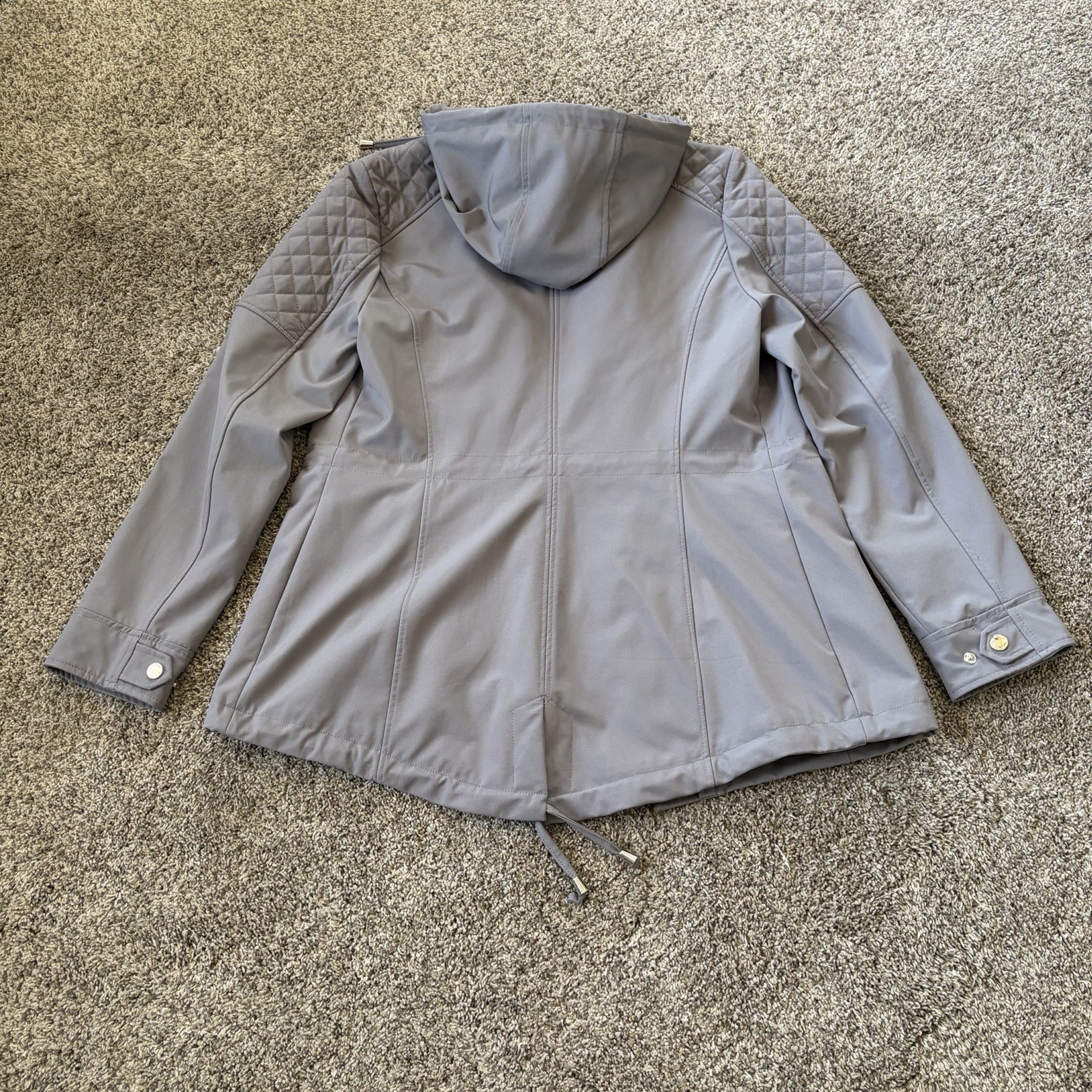 Michael Kors Womens M Rain Jacket Softshell Hooded Anorak Gray Zip Quilted