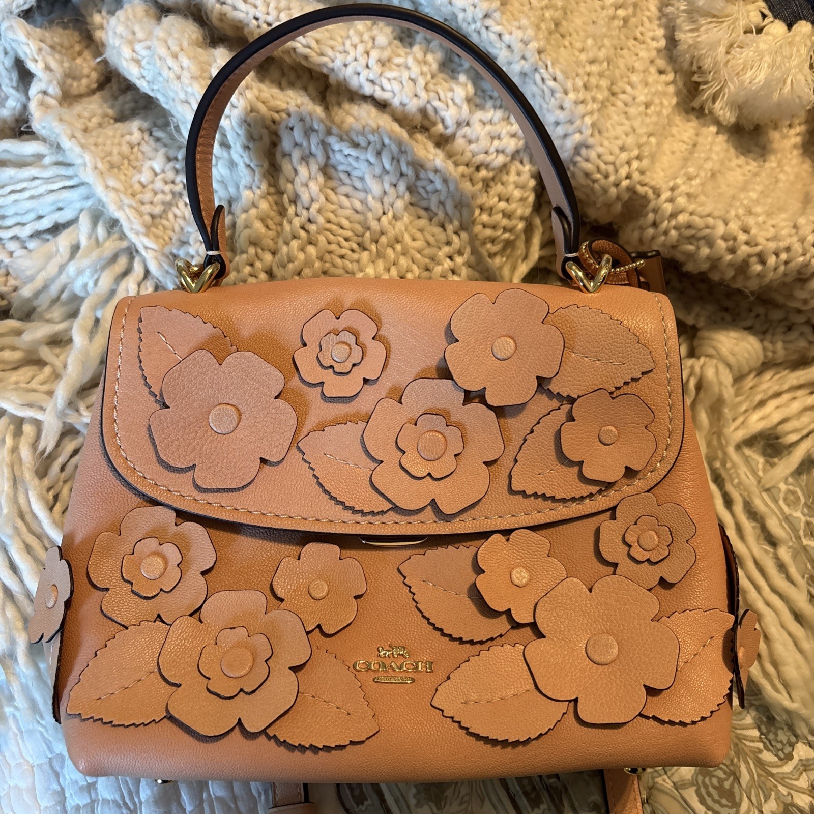 NWT COACH Emory Top Handle Bag with Floral Appliqué in Light Pink Color CDY44