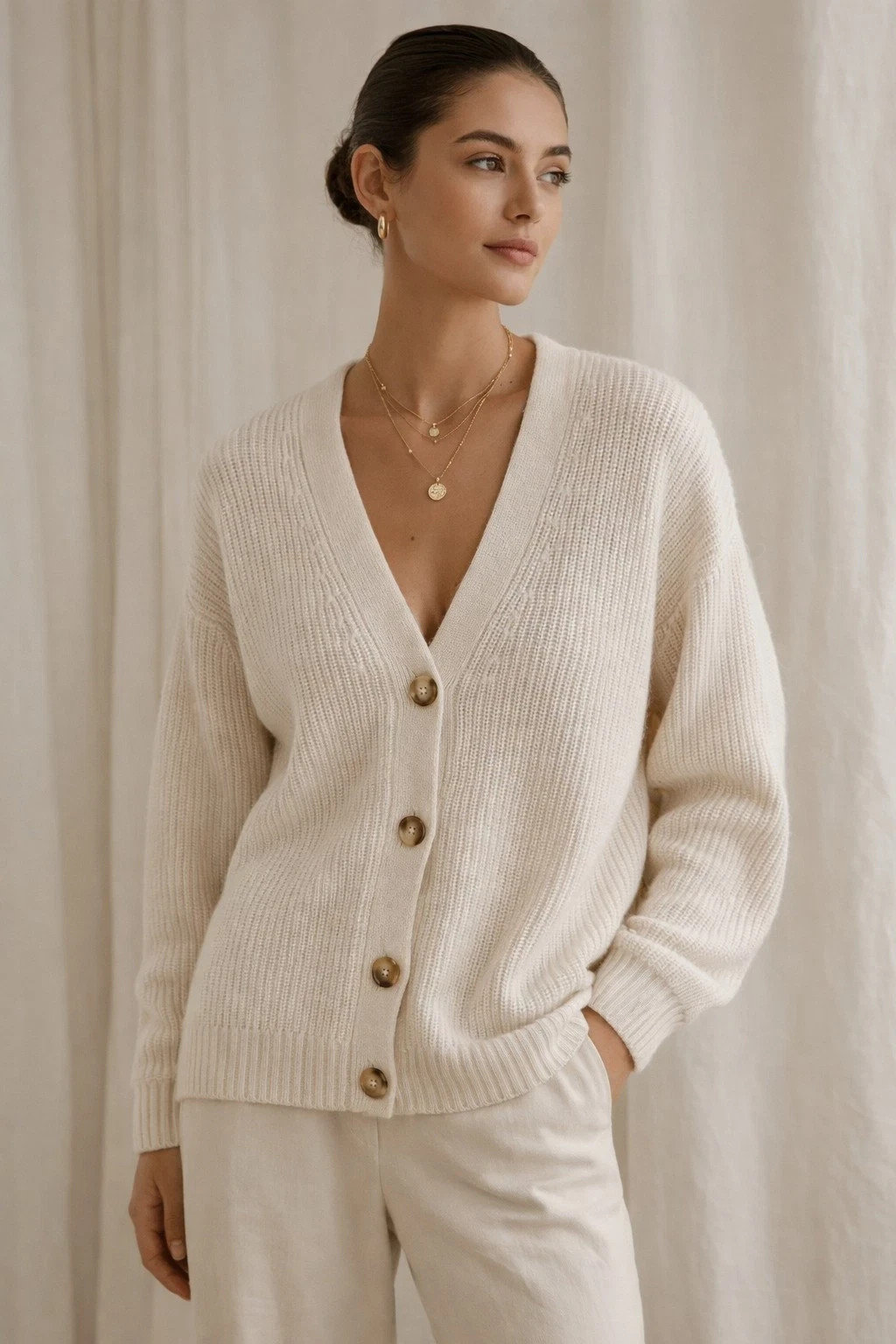 Cozy Earth Oversized Cream Old Money Soft Minimalist Quiet Luxury Cardigan XL
