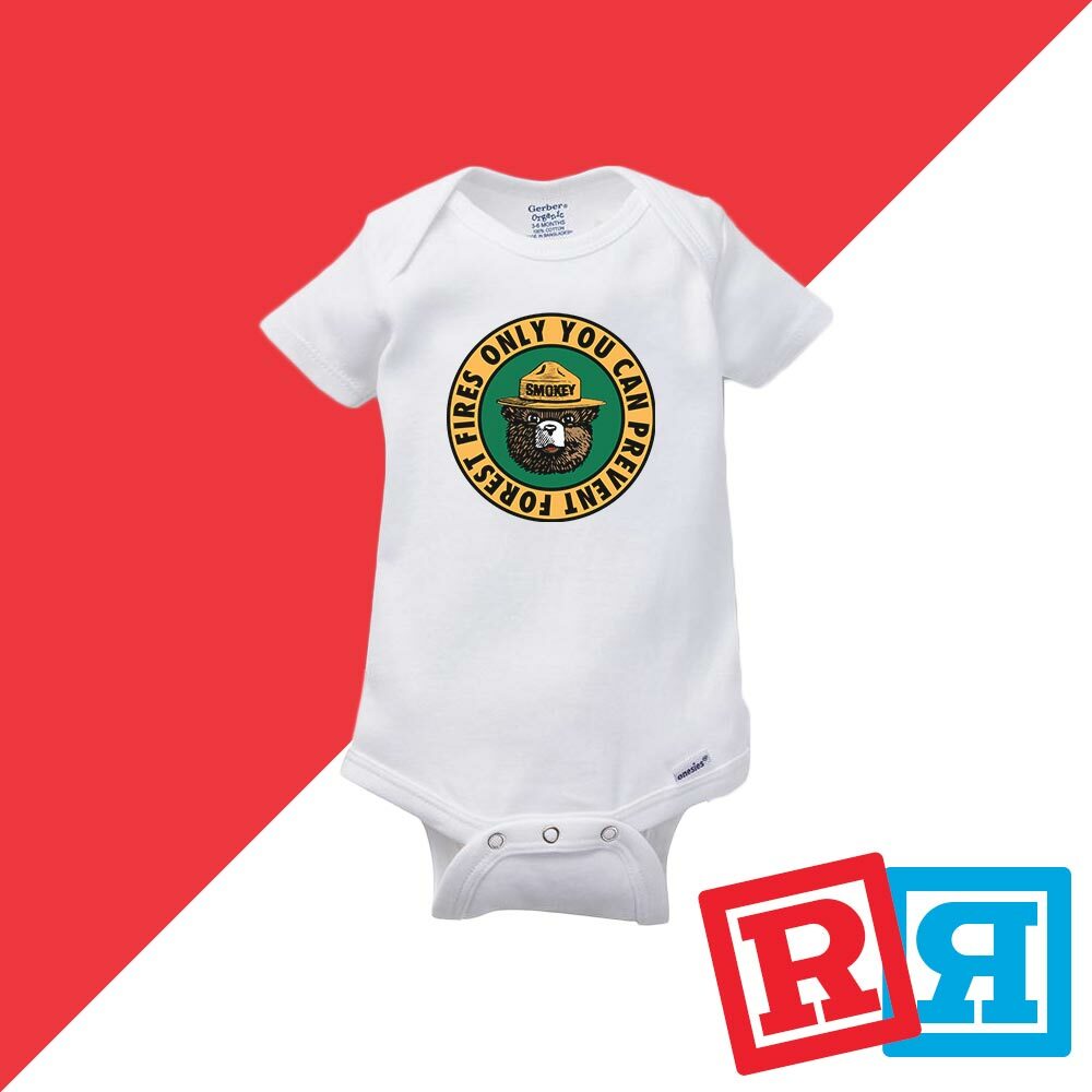 Smokey The Bear Gerber Baby Onesie® Cotton Unisex White Short Sleeve Bodysuit