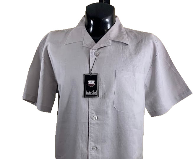 Fortino Landi Mens 2pc Walking Suit Linen Shirt Pleated Pants Set Large Gray 36