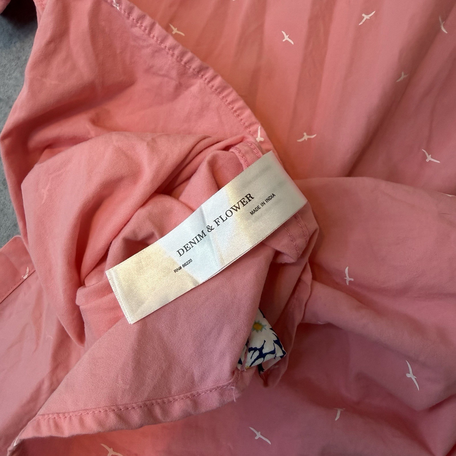 Denim & Flower Ricky Singh Short Sleeve Preppy Button Down Pink Bird Shirt Sz S