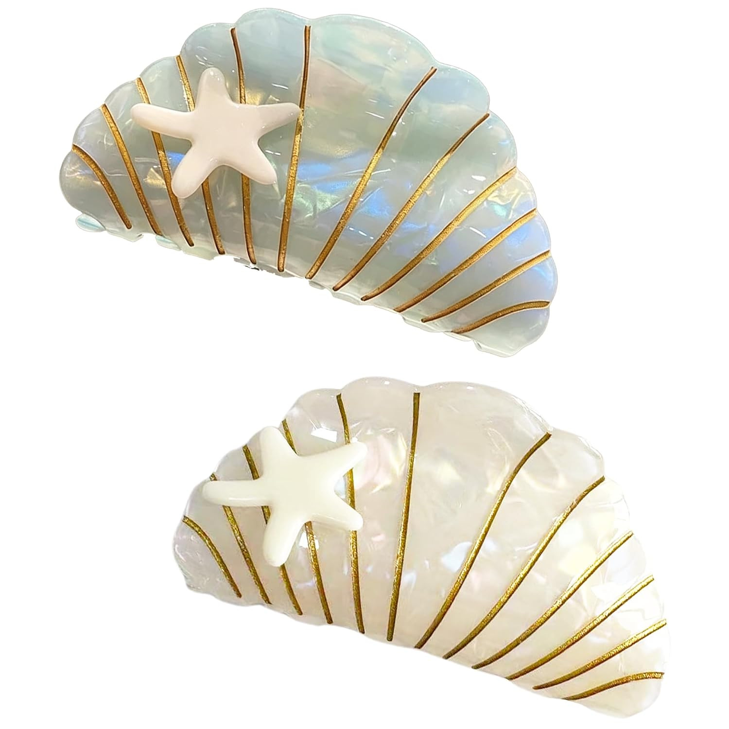 2PCS Shell Claw Clip,Beach Claw Clip for Thick Fine Curly Hair 3.5 Inches Acetat