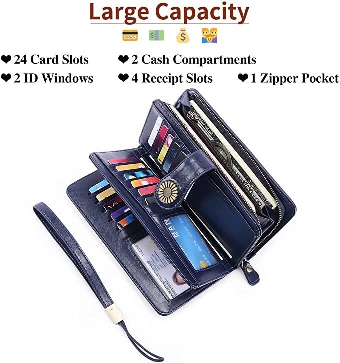 Sendefn Wallets for Women Genuine Leather Credit Card Holder Rfid Blocking Large