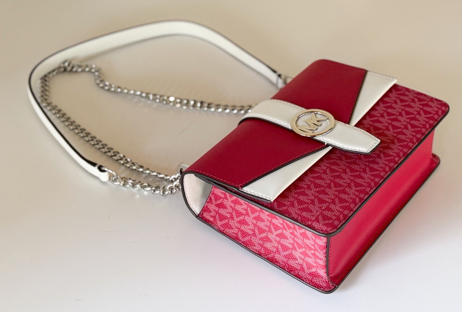 Michael Kors Greenwich SM Convertible Shoulder Flap Bag MK Dark Raspberry Multi
