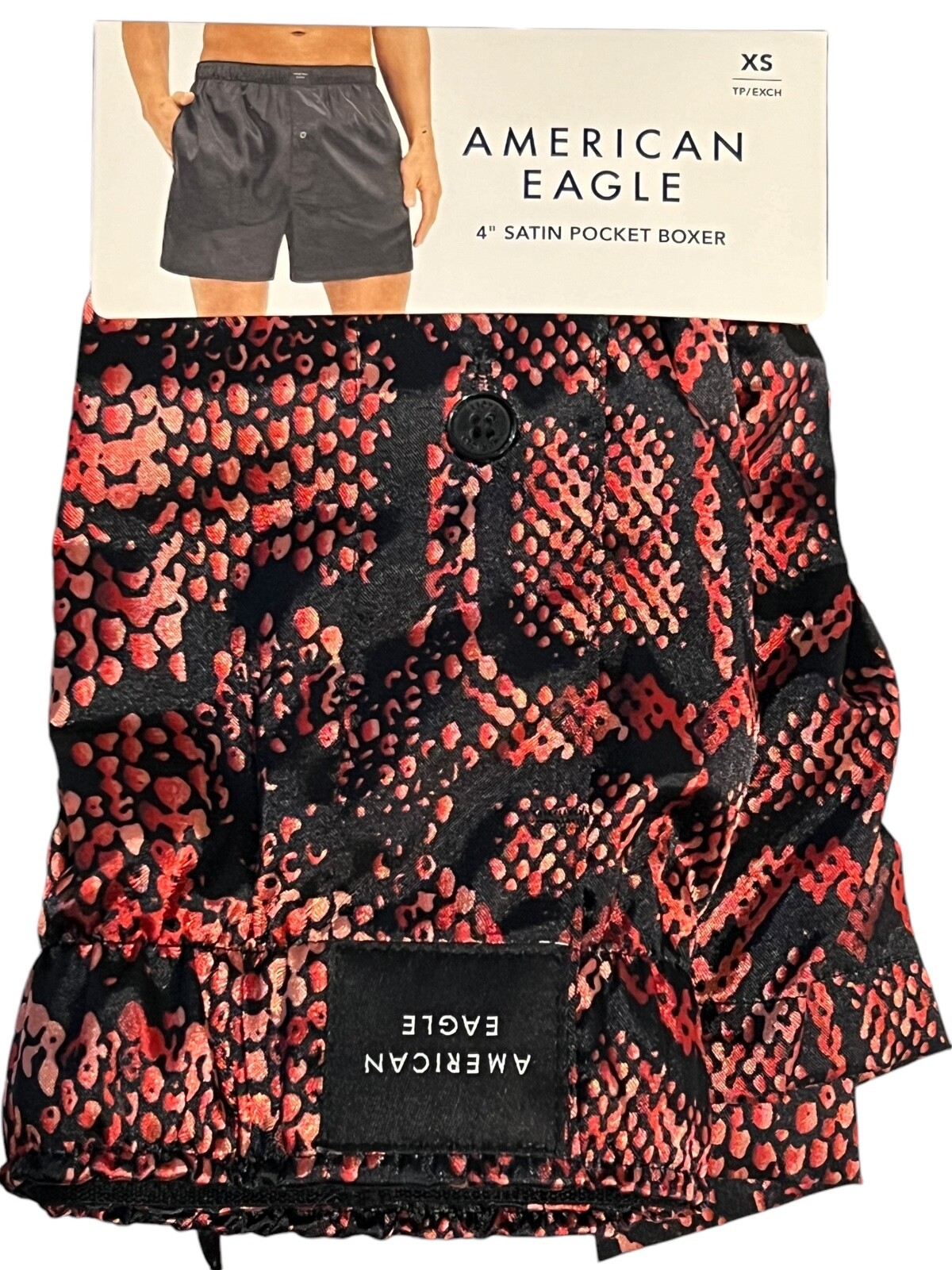 NWT AMERICAN EAGLE Satin Pocket Boxer Sz XS-S-M-L-XL Red Black Snake Print #17
