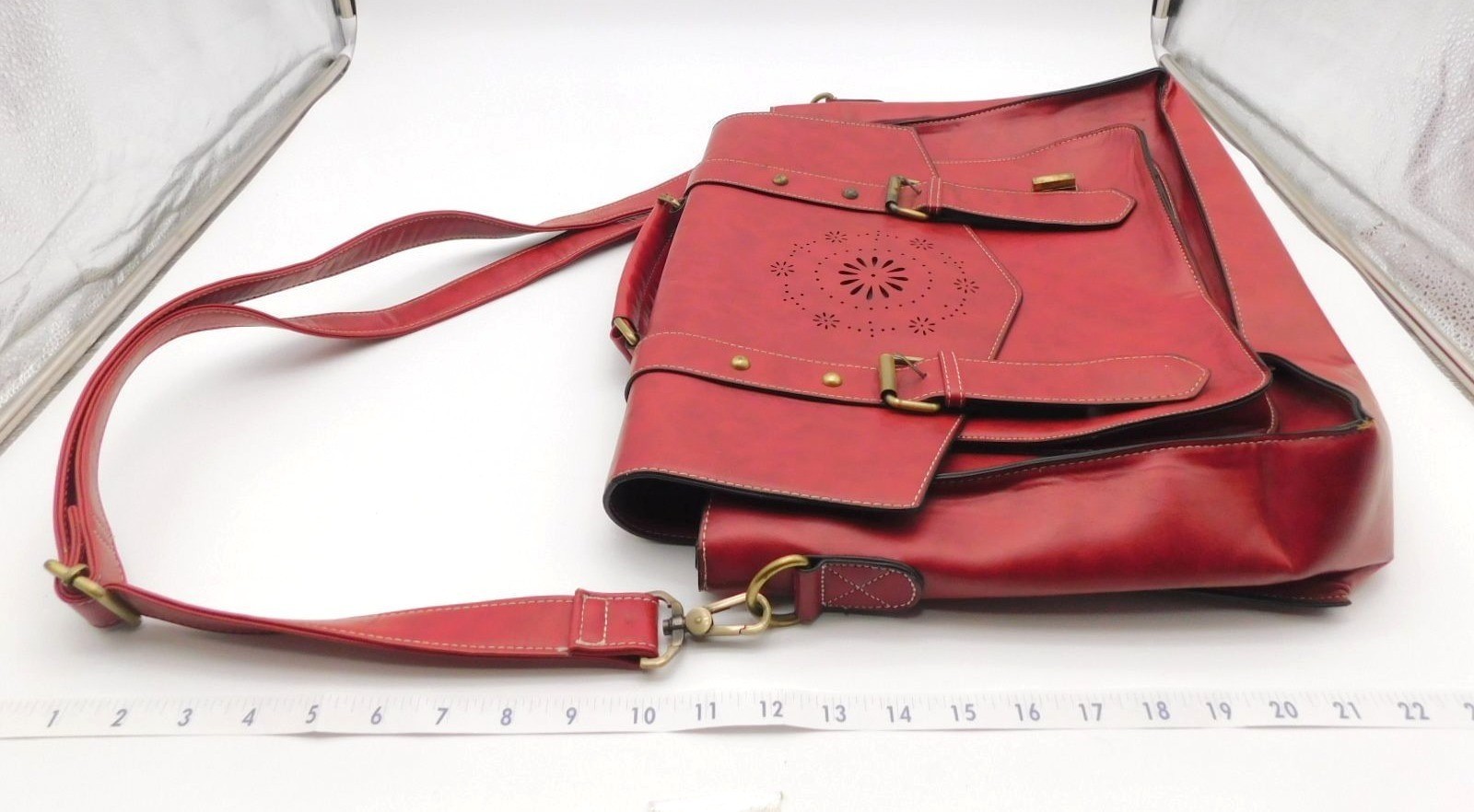 EcoSusi Professor Laptop Bag Satchel Briefcase Red Vegan Leather Crossbody
