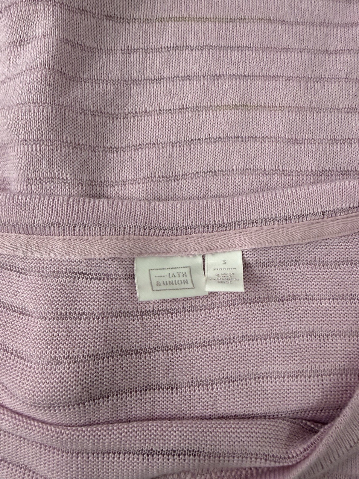 16th & UNION Women’s Pink Striped Open Knit Sheer Scoop Neck Pullover Sweater S