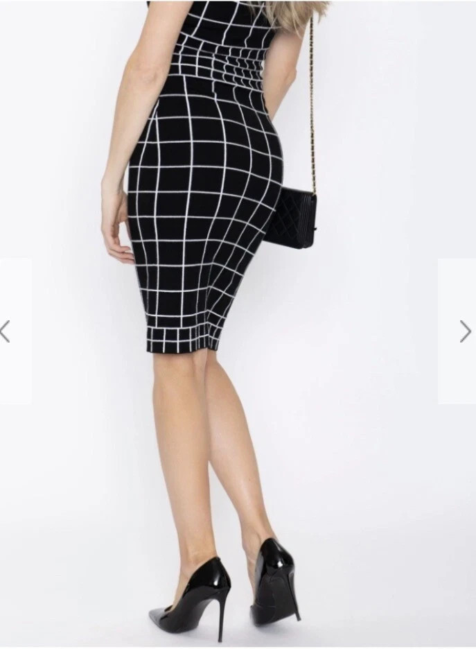 Milly Jacquard Windowpane Column Dress in Black/ White Size Large – New w/ Tags