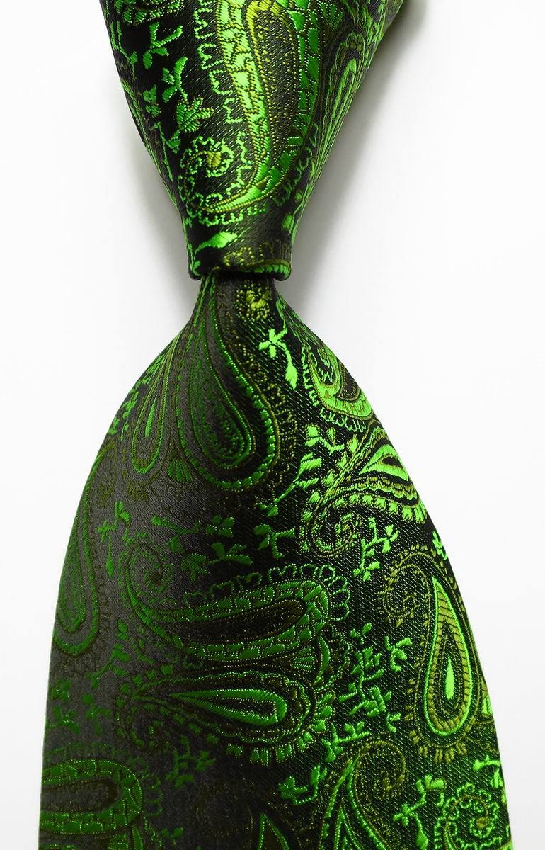 New Classic Paisley Green Black JACQUARD WOVEN 100% Silk Men’s Tie Necktie