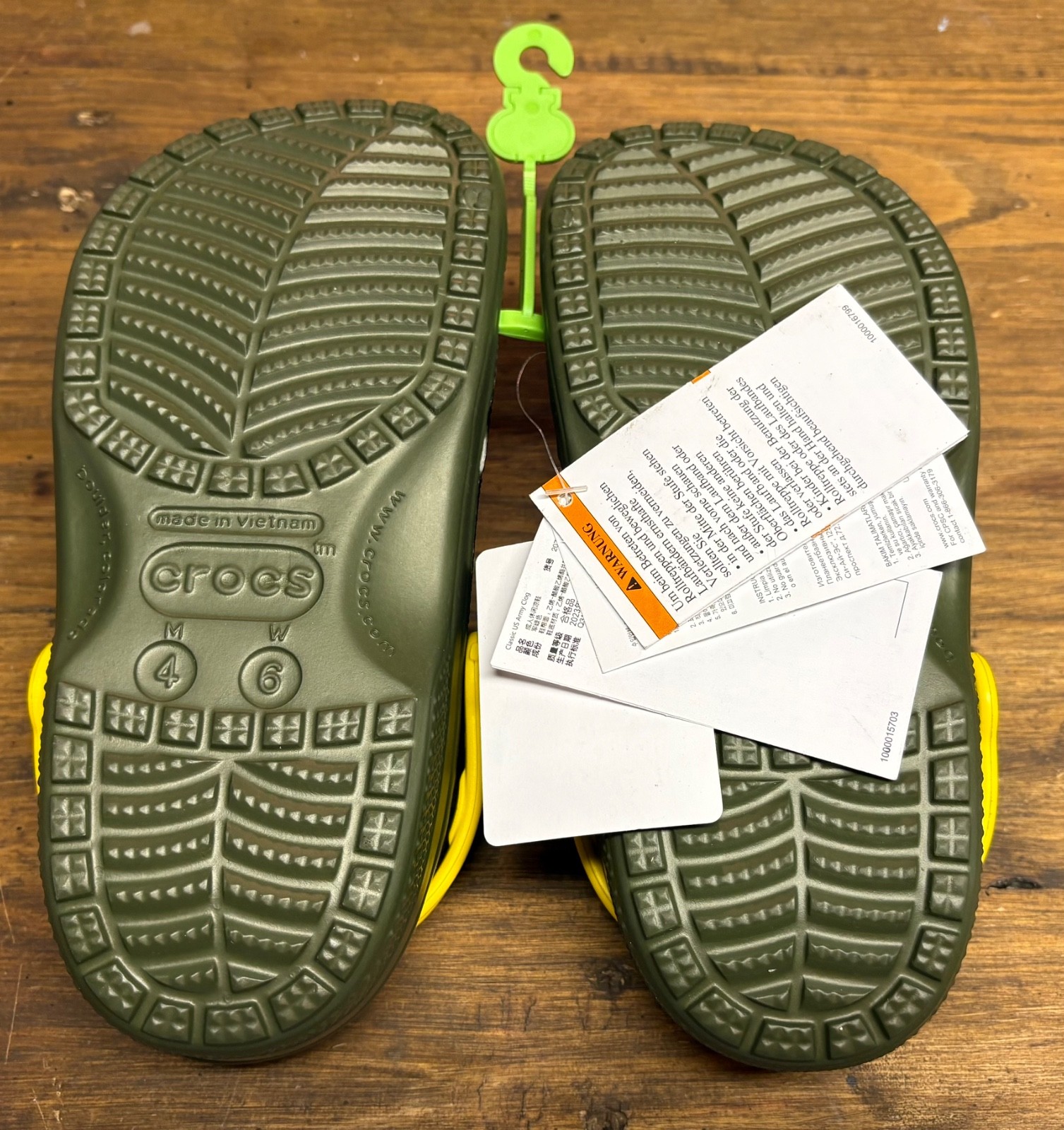 Classic US Army Clog Crocs Size M4/W6 Youth 4 Green Yellow Black Slip On NWT