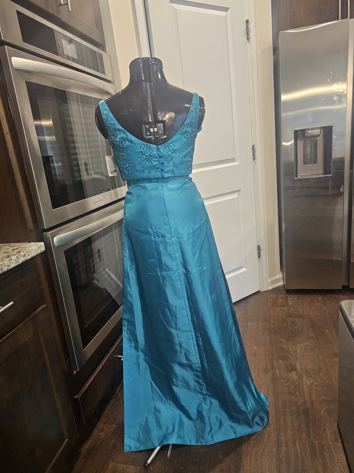 Alyce Design Blue Green Teal Beaded Two Piece Dress 6