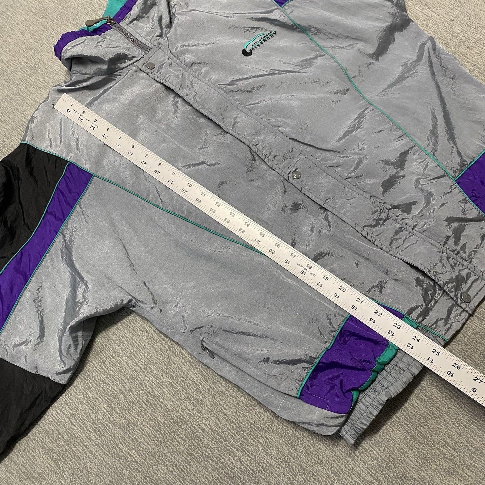 Vintage Givenchy Jacket Medium Gray Full Zip Track Windbreaker Activewear *FLAWS