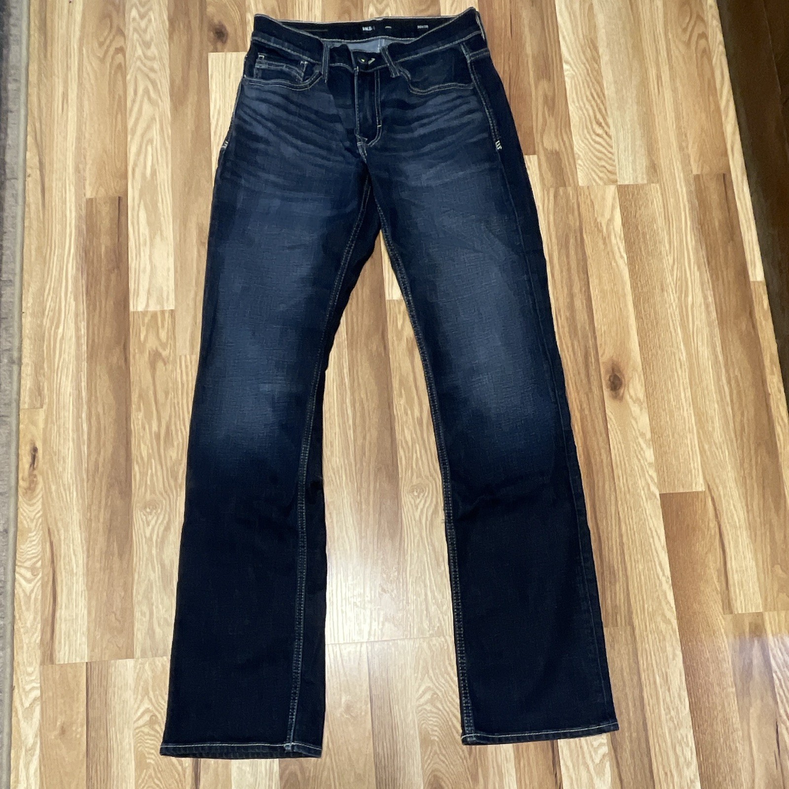 BKE Men’s Straight Fit Dark Wash Blue Stretch Denim Jeans 5-Pocket Logo