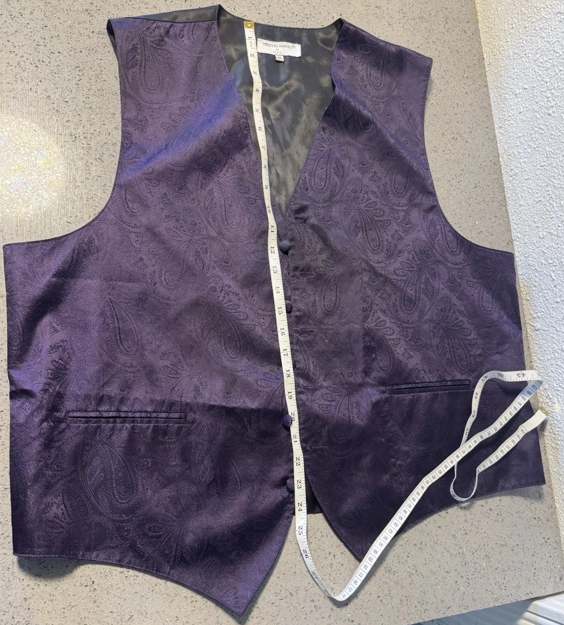 Vesuvio Napoli Italy Purple Paisley Vest Waistcoat Size 2XL Men’s