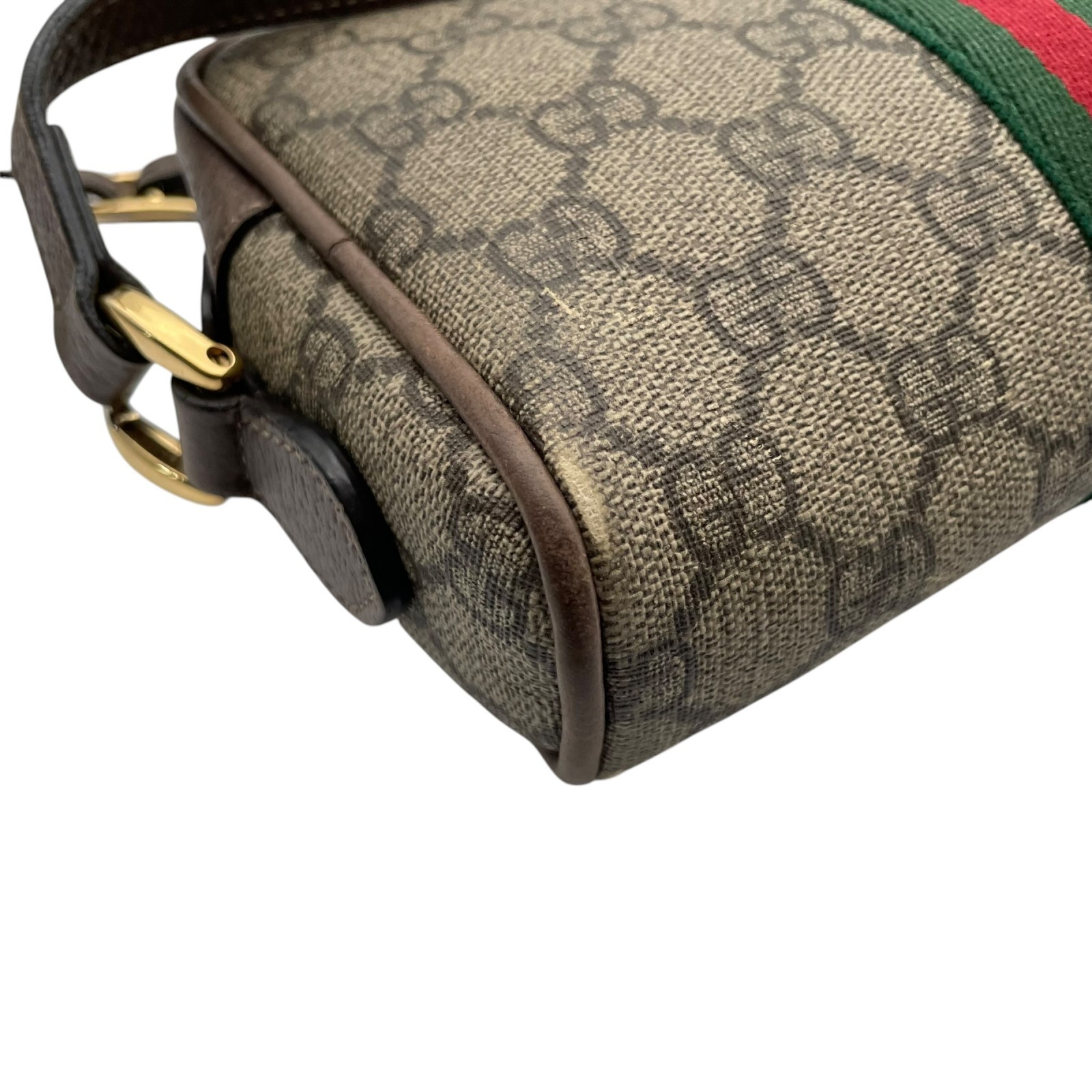 Authentic GUCCI Ophidia GG Supreme Shoulder Bag PVC Leather Beige Brown Web