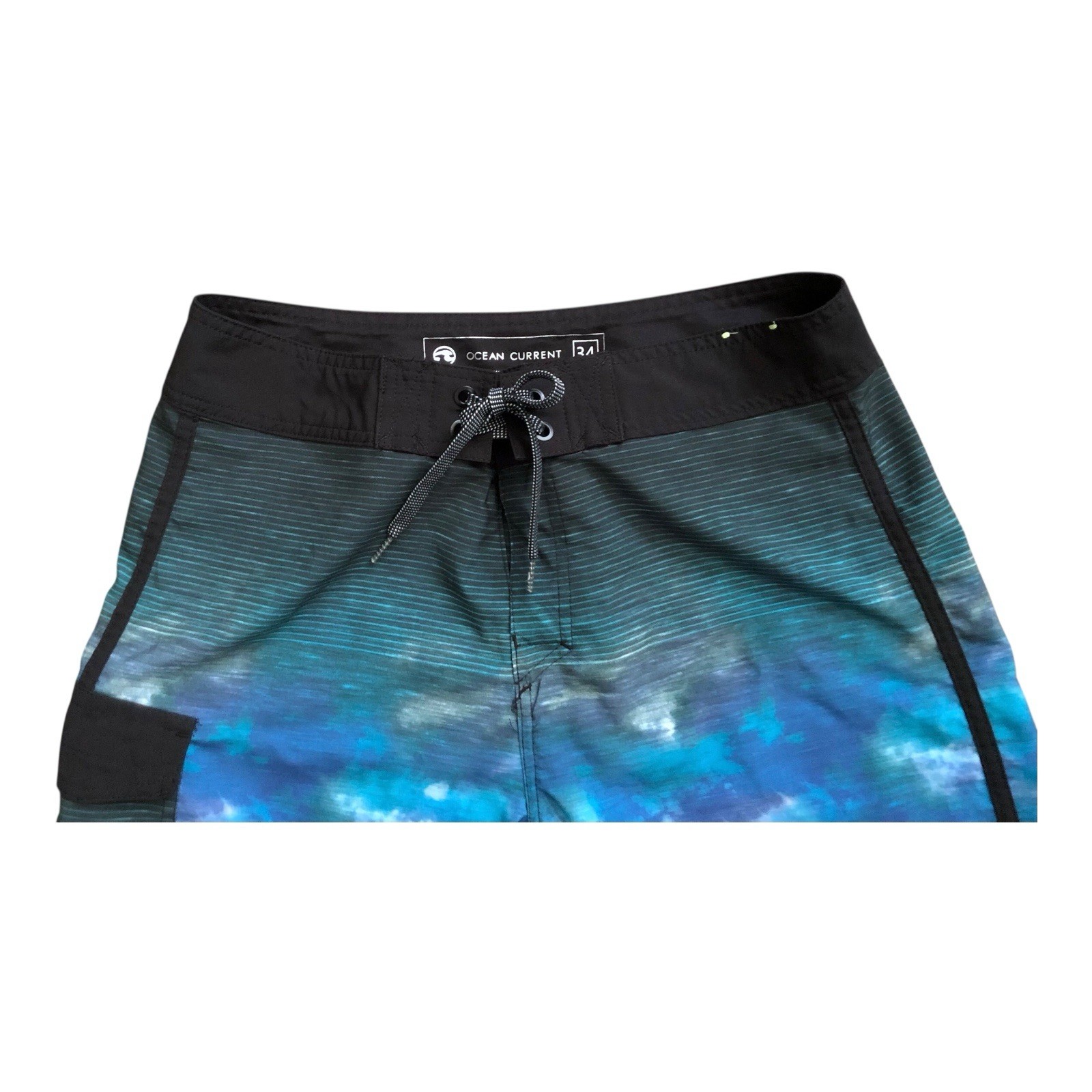 Ocean Current Board Shorts Mens 34 Blue Black Surf Swim Beach Pocket Drawstring