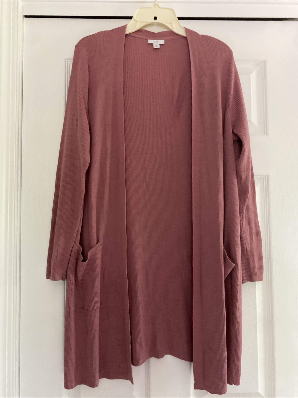 Womens J.Jill Sz. M Petite Rose Colored Ribbed Lightweight Open Cardigan Sweater
