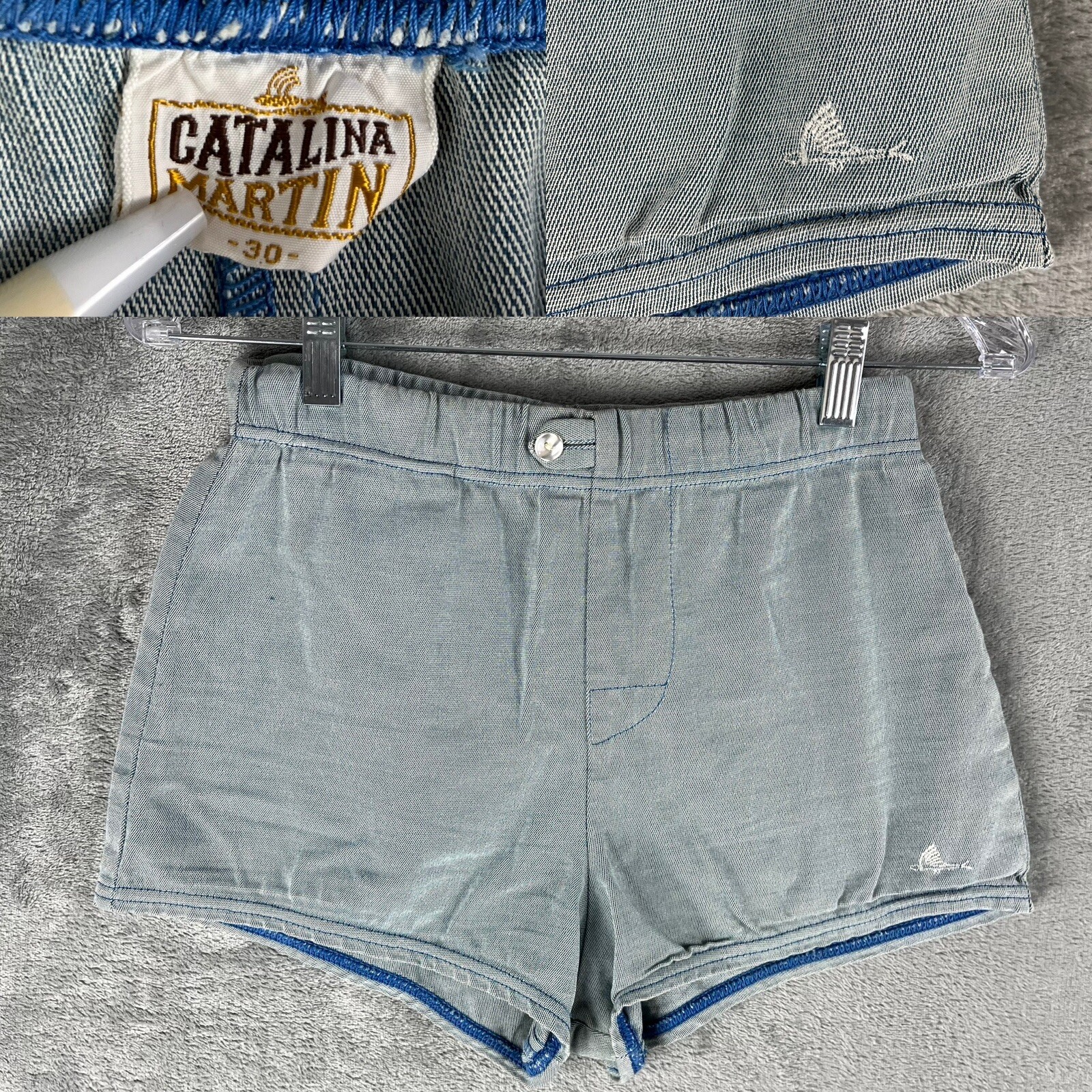 Vintage 1960s Catalina Martin Swim Trunk Shorts Mens 30 Blue Beach Mod Groovy